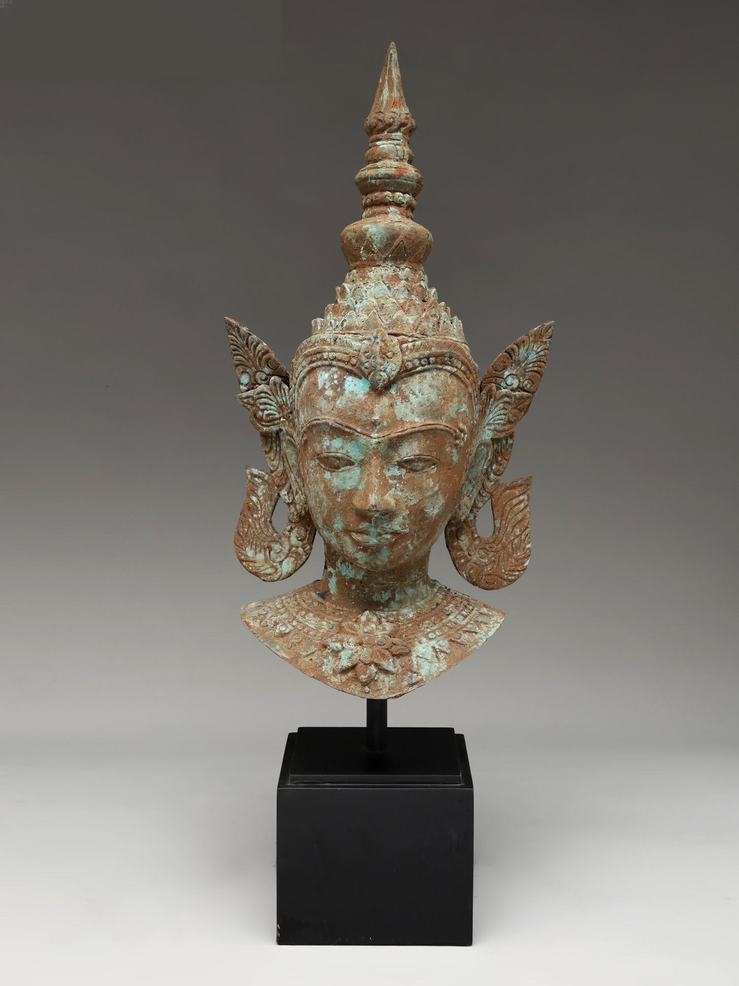 31" Thai Buddha Head on Wood Base | Balinese Brass Statue: Title: 31" Thai Buddha Head on Wood Base | Balinese Brass Statue Additional Information: itemcode: DDO196 Reserve: $823.00 Shipping: Domestic: Shipping rates are determined by destination