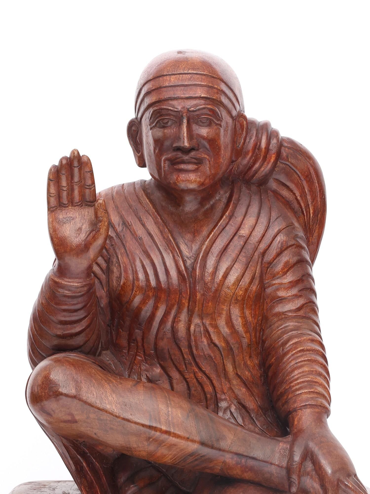 36" Blessing Sai Baba | Wood Carving - 2