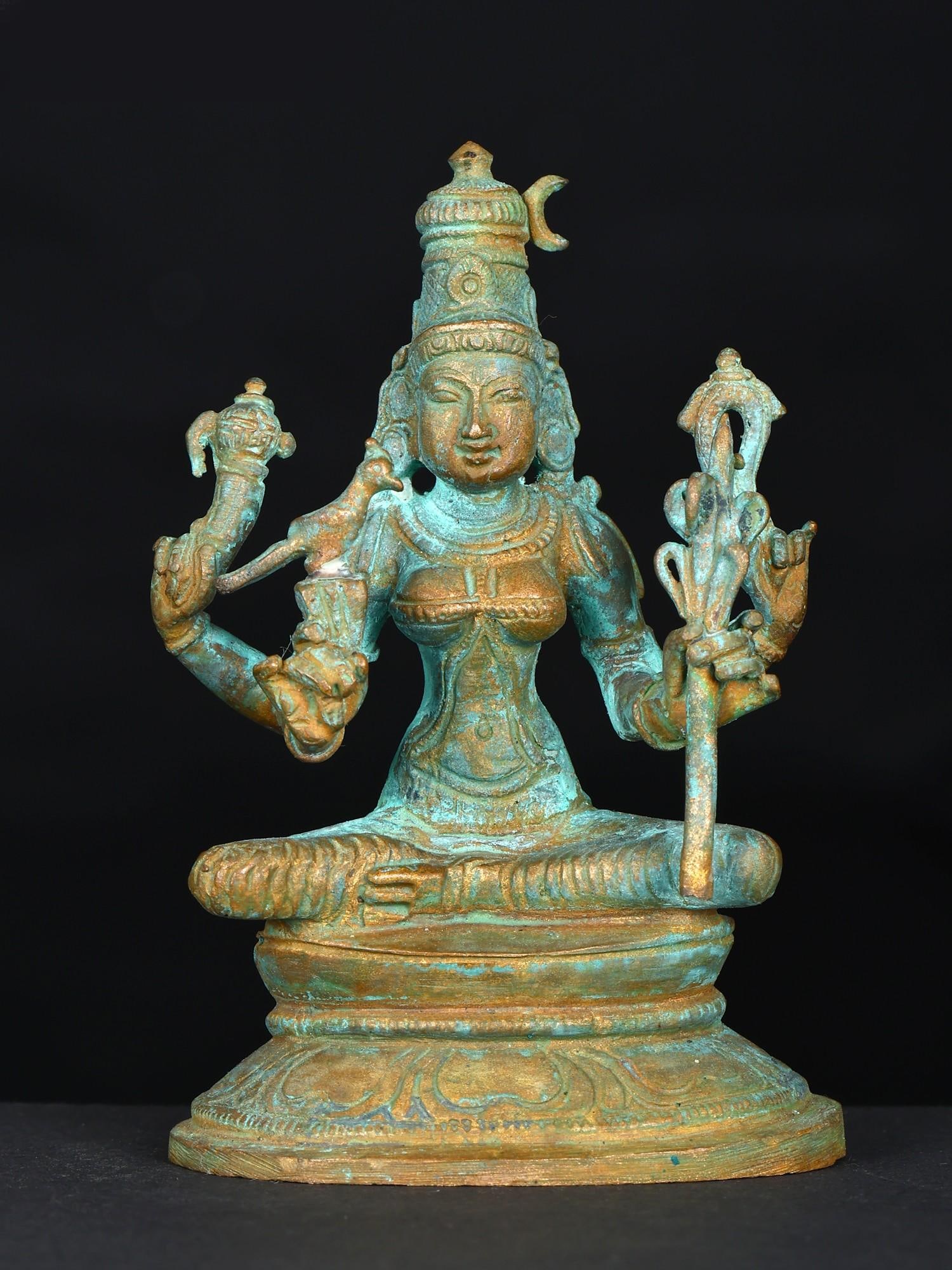 3" Small Goddess Rajarajeshvari (Tripura Sundari) | Bronze Statue: Title: 3" Small Goddess Rajarajeshvari (Tripura Sundari) | Bronze Statue Additional Information: itemcode: DDN847 Reserve: $83.00 Shipping: Domestic: Shipping rates are determined by destination