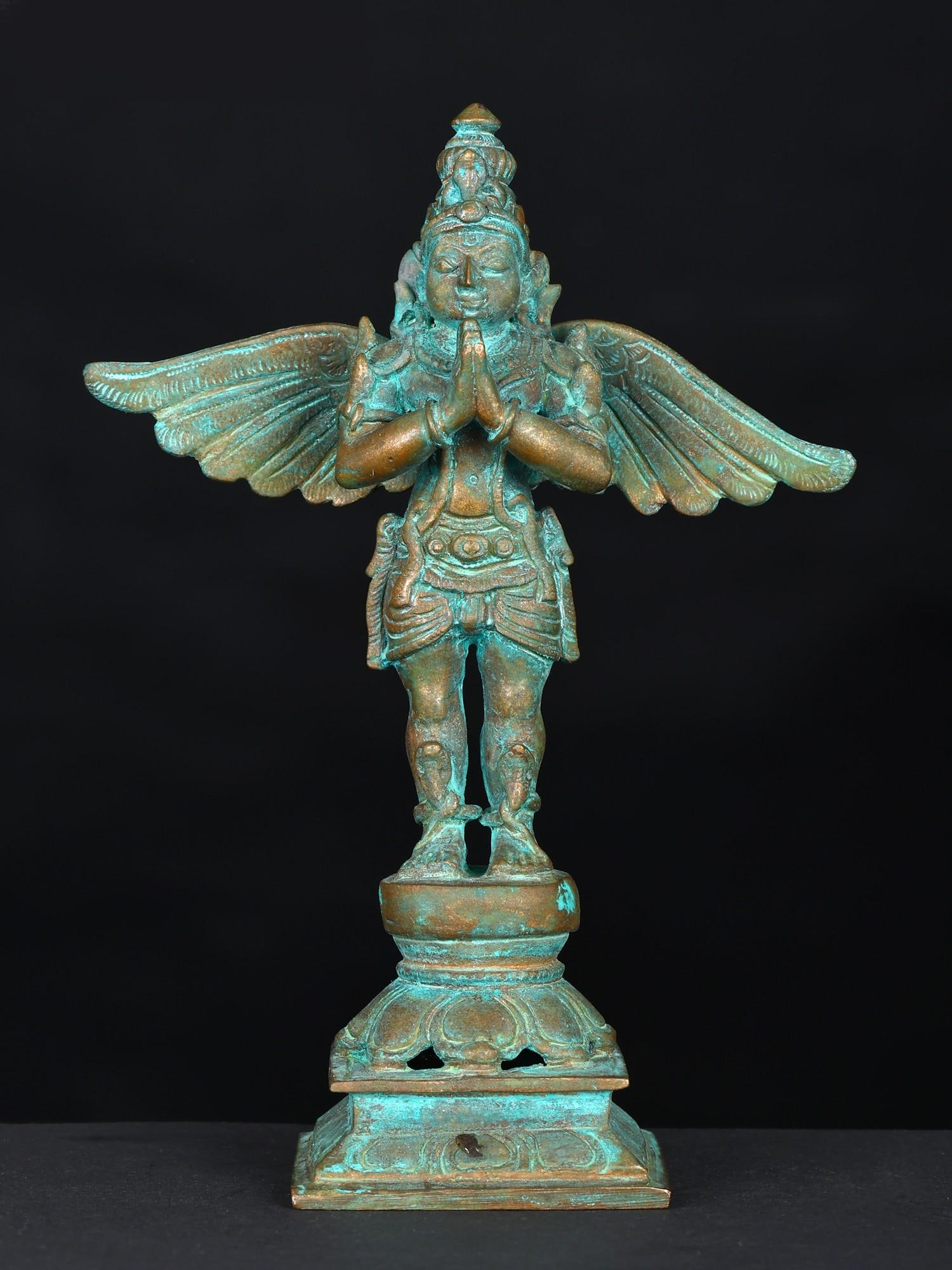 5" Small Standing Garuda in Namaskar Mudra | Bronze Statue: Title: 5" Small Standing Garuda in Namaskar Mudra | Bronze Statue Additional Information: itemcode: DDN851 Reserve: $124.00 Shipping: Domestic: Shipping rates are determined by destination