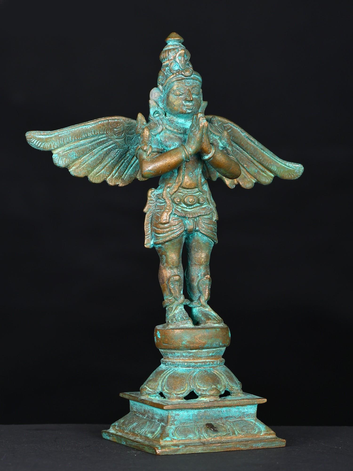 5" Small Standing Garuda in Namaskar Mudra | Bronze Statue - 2