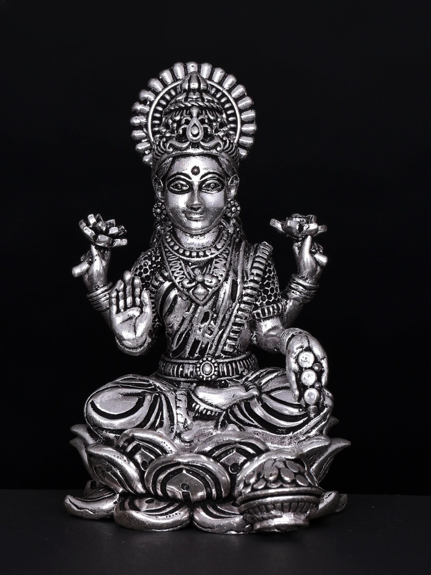 4" Small Superfine Kamalasini Blessing Goddess Lakshmi | Silver Plated Brass Statue: Title: 4" Small Superfine Kamalasini Blessing Goddess Lakshmi | Silver Plated Brass Statue Additional Information: itemcode: DDO140 Reserve: $103.00 Shipping: Domestic: Shipping rates are determined