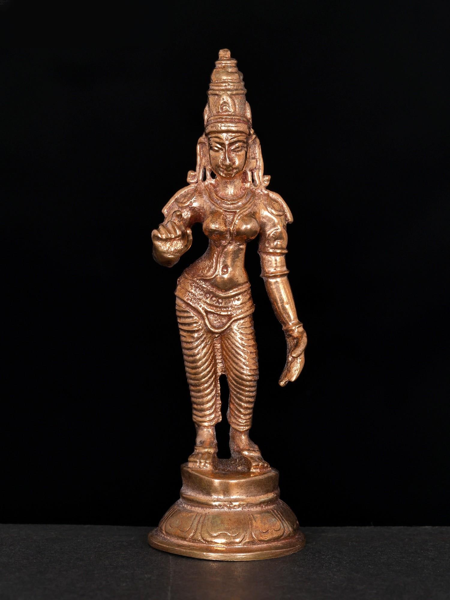 4" Small Standing Goddess Uma (Devi Parvati) | Bronze Statue: Title: 4" Small Standing Goddess Uma (Devi Parvati) | Bronze Statue Additional Information: itemcode: DDO013 Reserve: $130.00 Shipping: Domestic: Shipping rates are determined by destination
