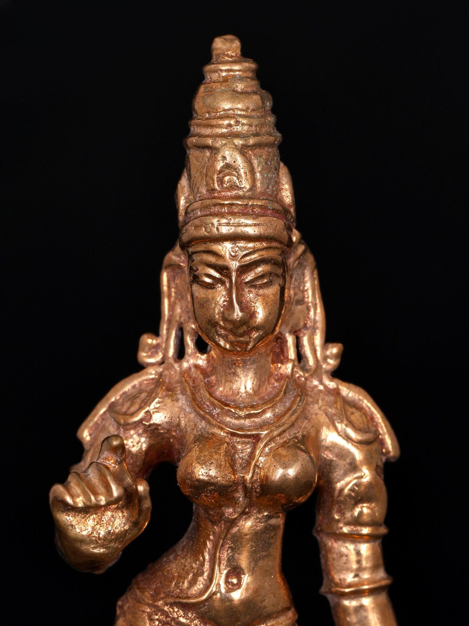 4" Small Standing Goddess Uma (Devi Parvati) | Bronze Statue - 2