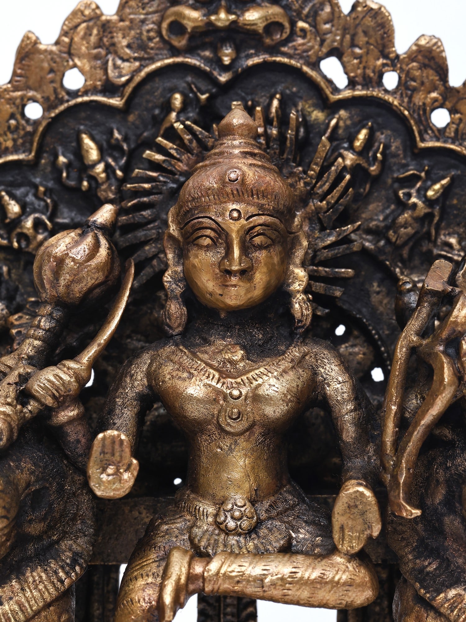 6" Small Goddess Durga | Copper Statue - 2