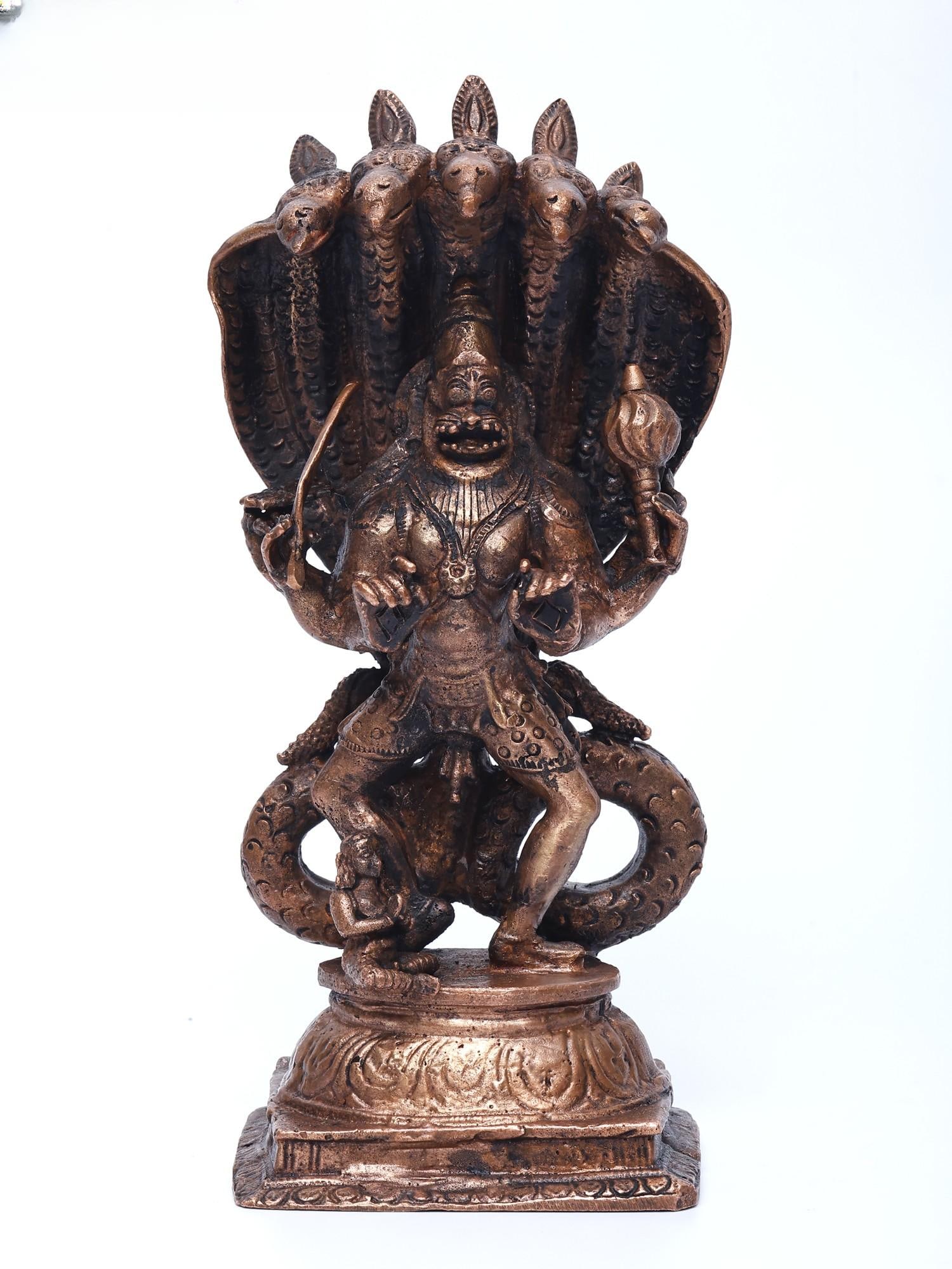 7" Lord Narasimha with Bhakta Prahlada | Copper Statue: Title: 7" Lord Narasimha with Bhakta Prahlada | Copper Statue Additional Information: itemcode: DDN610 Reserve: $233.00 Shipping: Domestic: Shipping rates are determined by destination International: