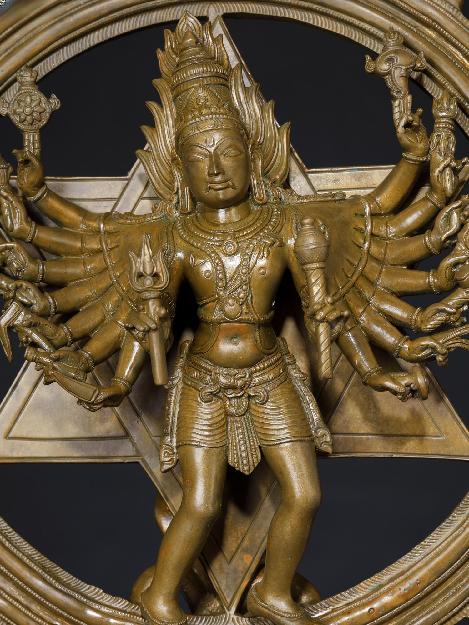 21" Superfine Chakrathalwar (Sudarshan Vishnu with Yoga Narasimha on Reverse) Bronze Statue - 2