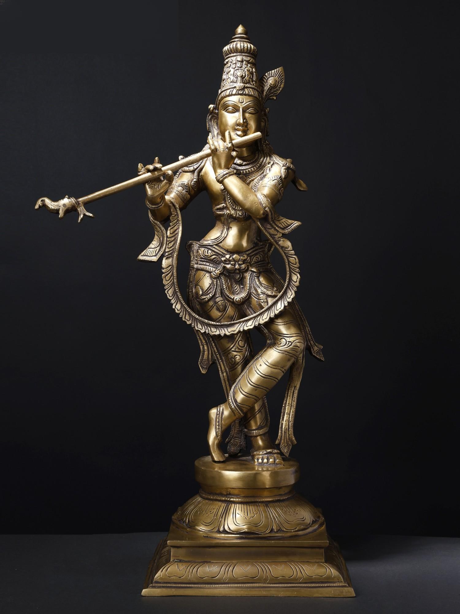 28" Fluting Krishna /Brass Statue: Description: --- Additional Information: itemcode: DDM313 Reserve: $968.00 Shipping: Domestic: Shipping rates are determined by destination International: Foreign shipping rates are determined by