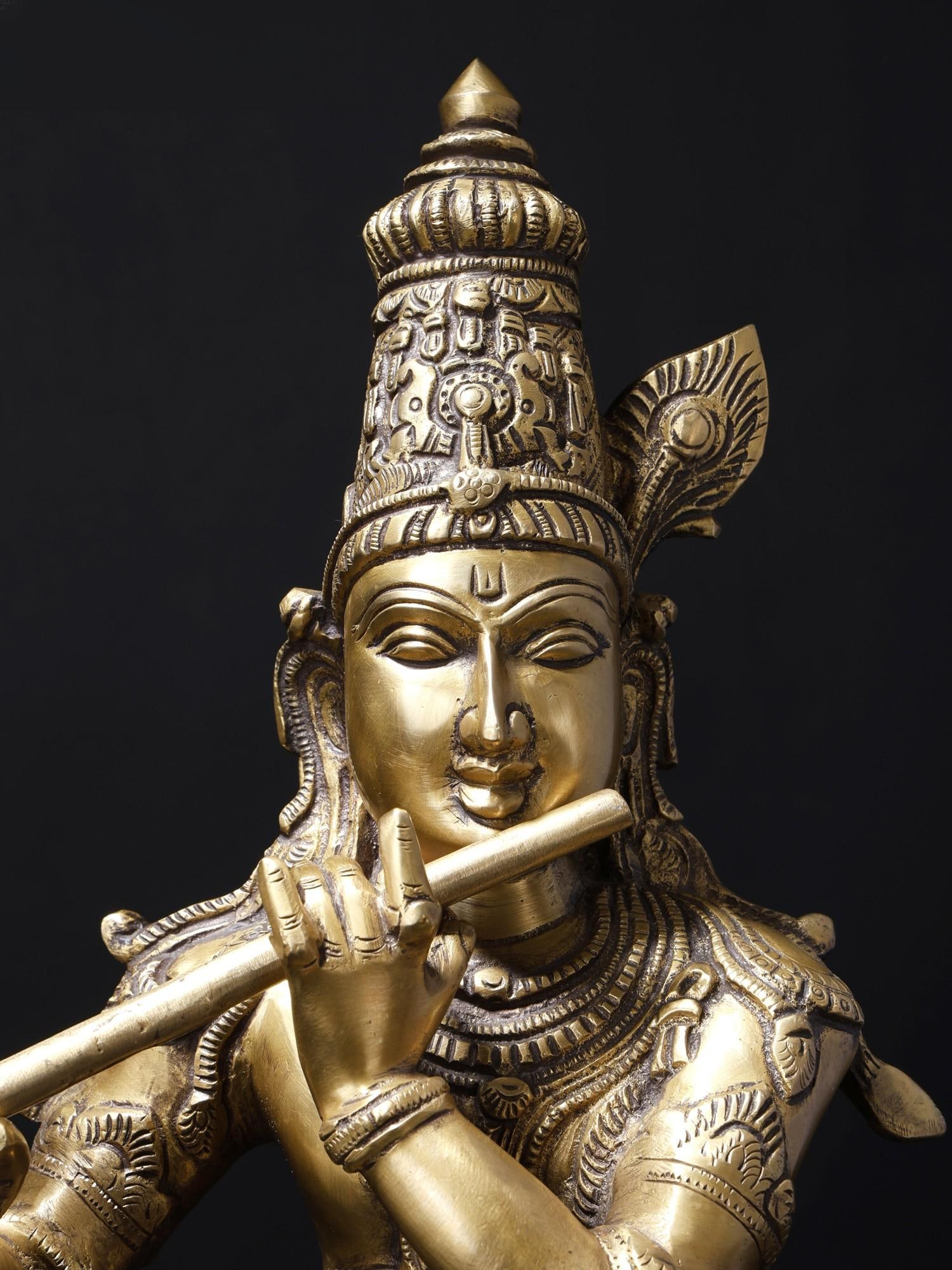 28" Fluting Krishna /Brass Statue - 2