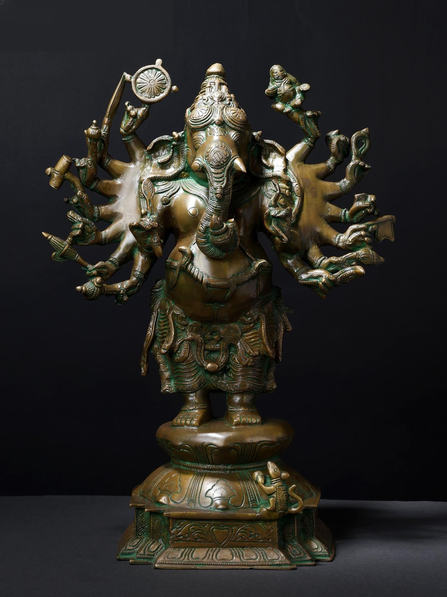 19" Sixteen Armed Vira-Ganesha /Brass Statue: Description: --- Additional Information: itemcode: DDM314 Reserve: $823.00 Shipping: Domestic: Shipping rates are determined by destination International: Foreign shipping rates are determined by