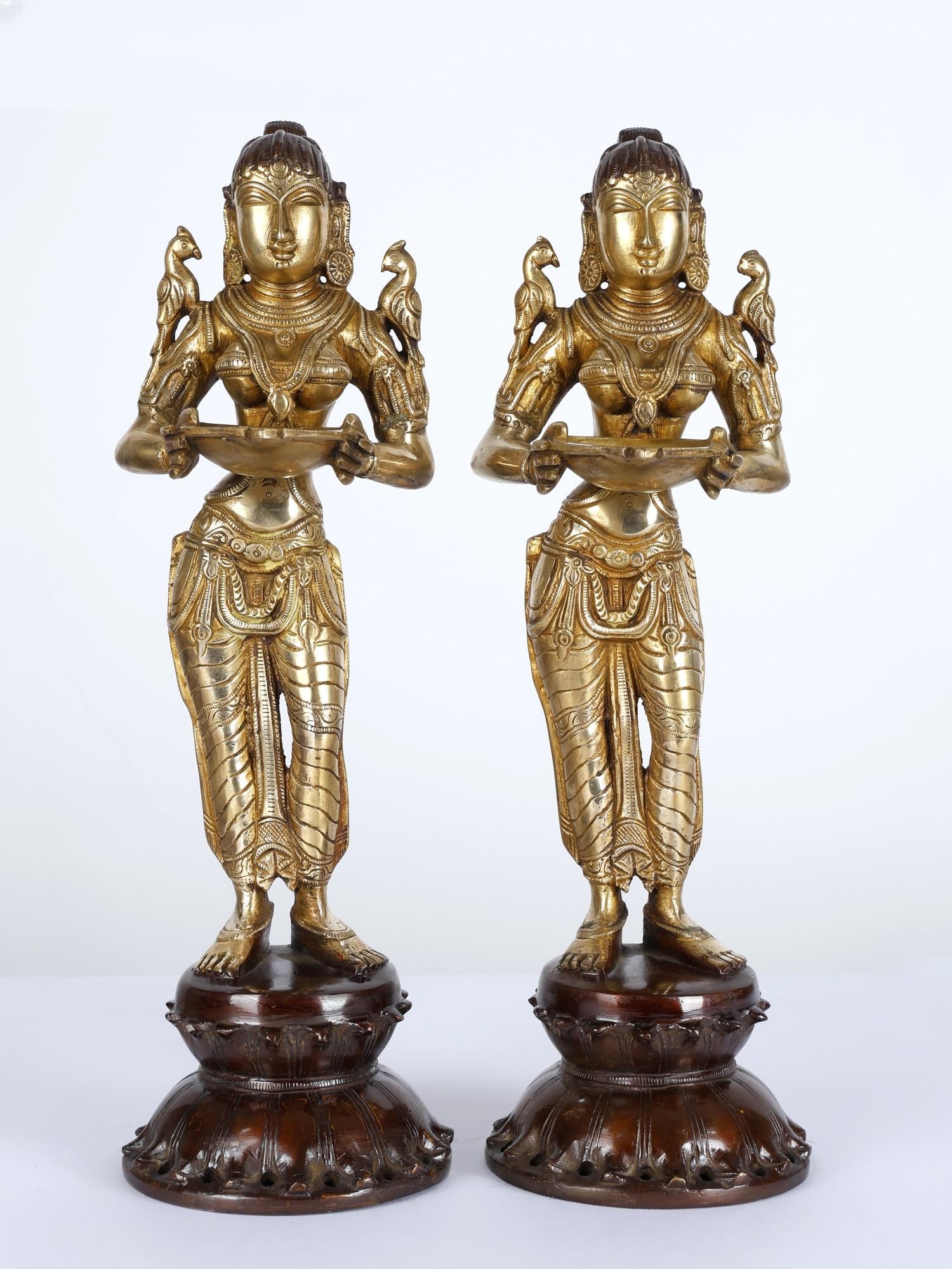 14" Brass Pair of Deep Lakshmi Statues: Description: --- Additional Information: itemcode: DDM326 Reserve: $409.00 Shipping: Domestic: Shipping rates are determined by destination International: Foreign shipping rates are determined by