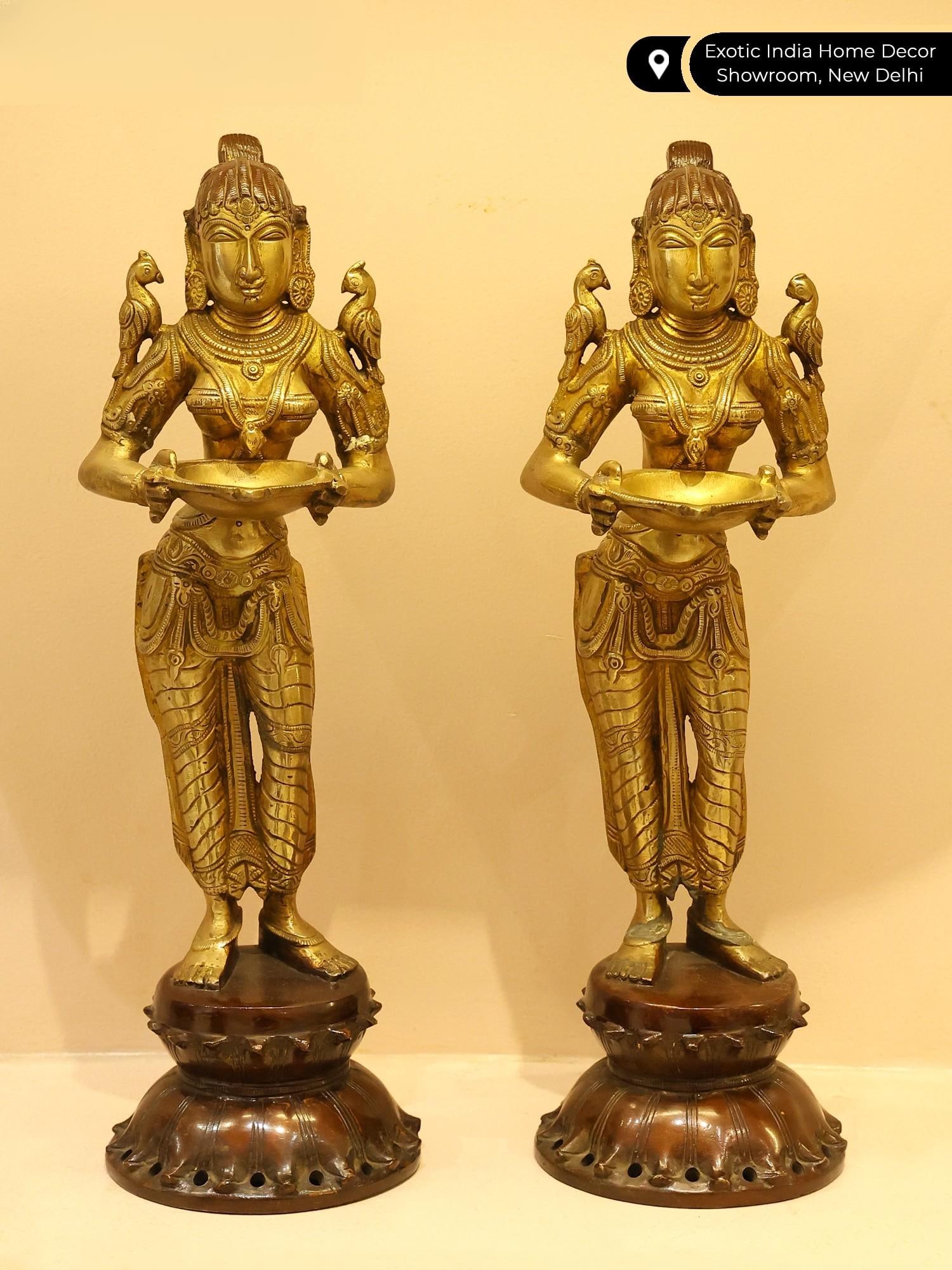 14" Brass Pair of Deep Lakshmi Statues - 2