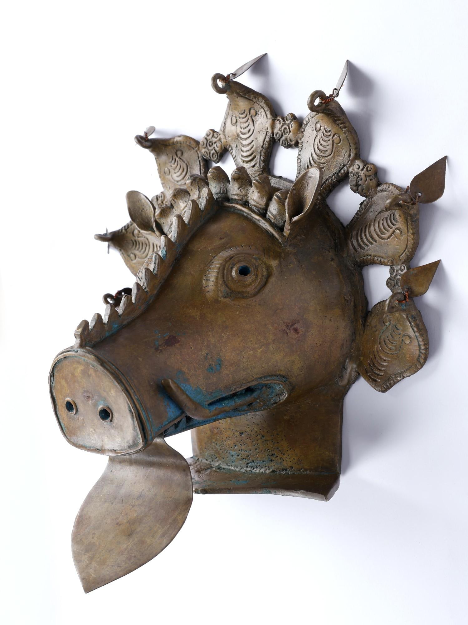 10" Tribal Varaha Head Bronze Statue from Tikamgarh - 2