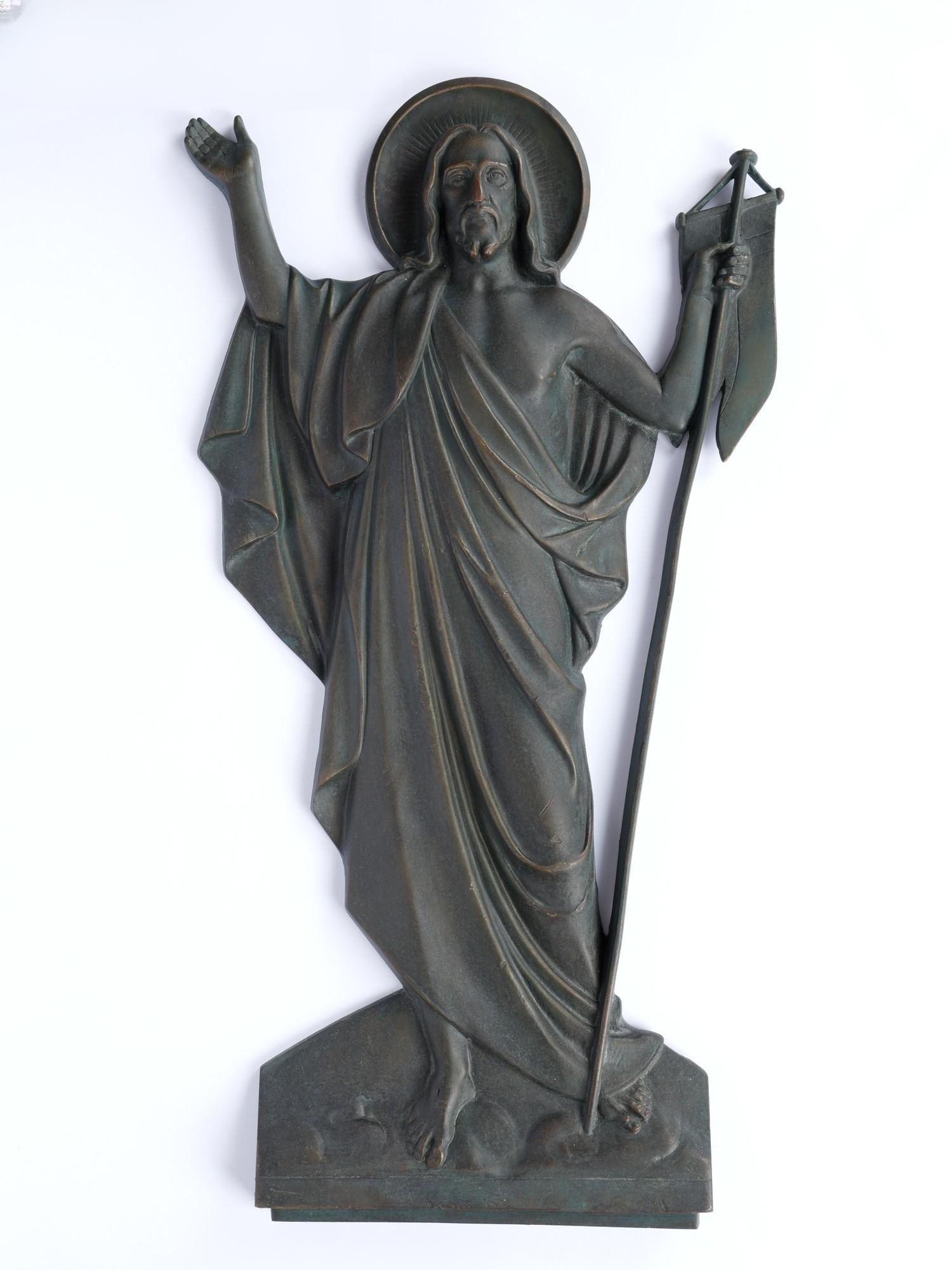 20" Resurrection of Jesus Christ : Bronze Wall Hanging /Inspired by Renaissance: Description: It was in the 11th century CE, that the Biblical lore of Christ’s Resurrection began being depicted in art. A powerful legend for the Christians, the theme was popularized by Renaissanc