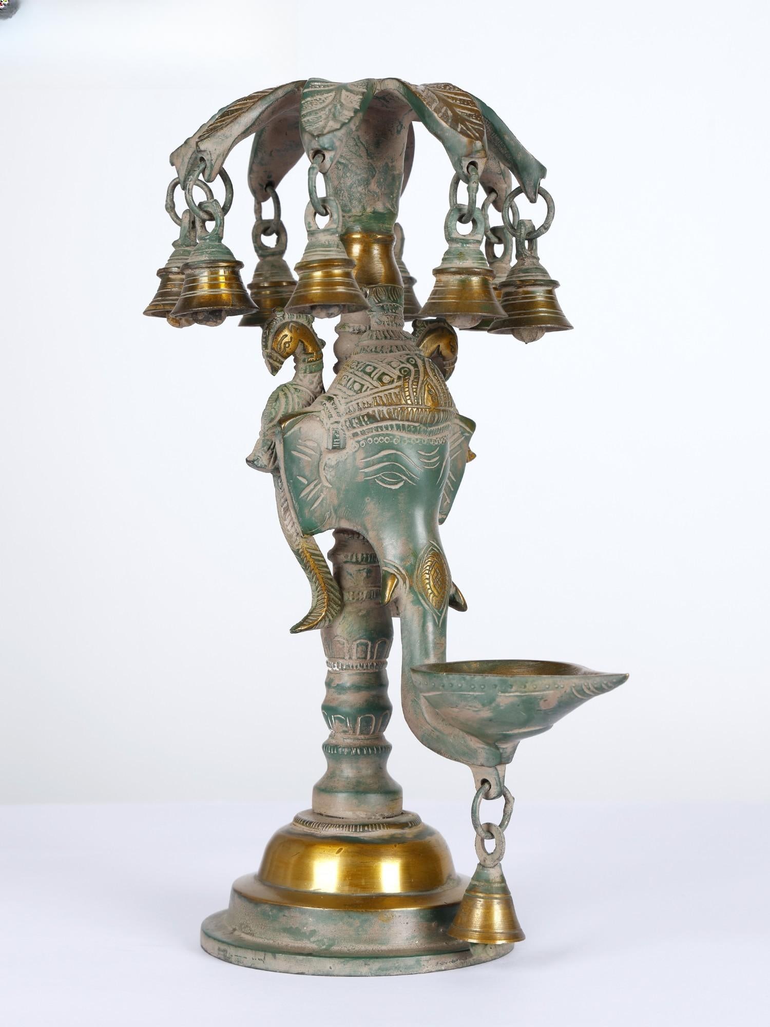 12" Brass Ganesha Lamp with Bells /Ritual Item (1 of 2)