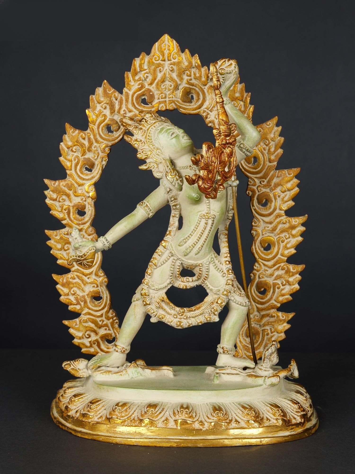 12" Vajrayogini Brass Statue /Buddhist Figurines: Description: Vajarayogini is a powerful and intricate representation of one of the most revered female deities in Tibetan Buddhism. Vajrayogini, the embodiment of enlightened feminine energy, is a dei
