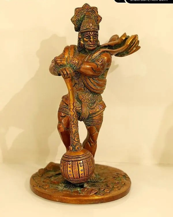 7" Bahubali Hanuman /Brass Statue - 2