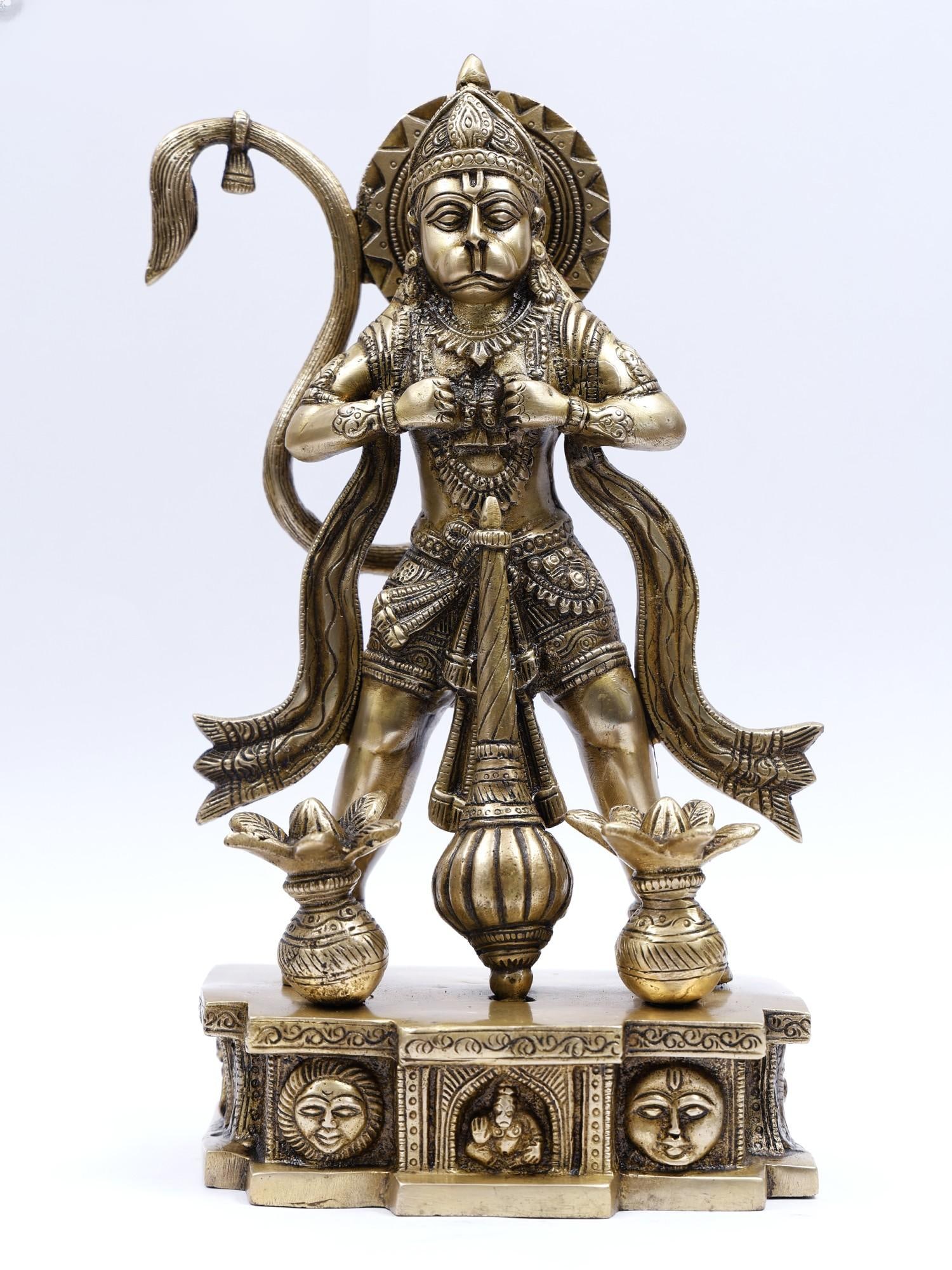 12" Lord Hanuman Tearing His Chest to Show Shri Ram and Sita in His Heart /Brass Statue (1 of 2)