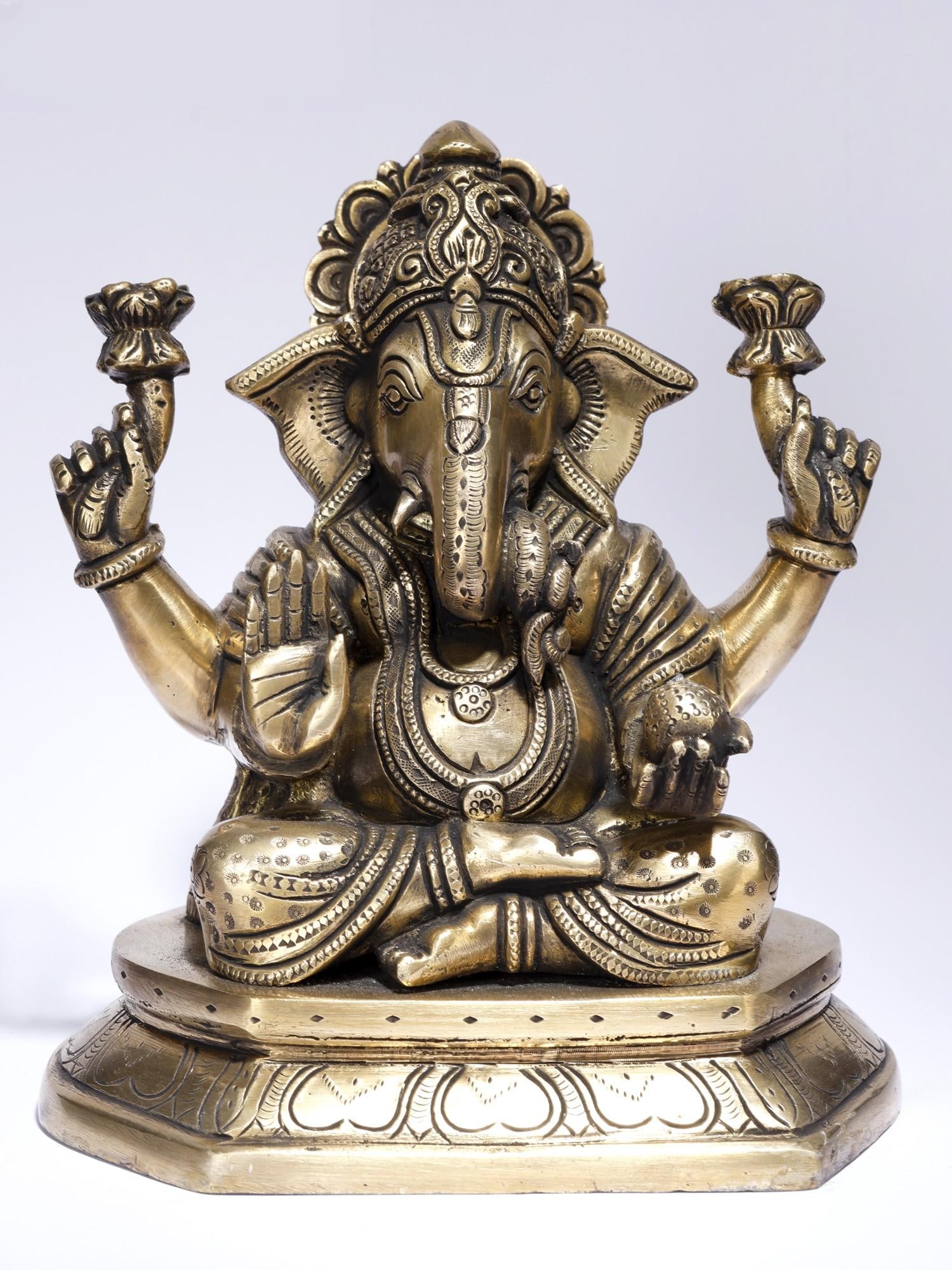 8" Chaturbhuja Blessing Lord Ganesha /Brass Statue: Description: --- Additional Information: itemcode: DDM414 Reserve: $254.00 Shipping: Domestic: Shipping rates are determined by destination International: Foreign shipping rates are determined by dest