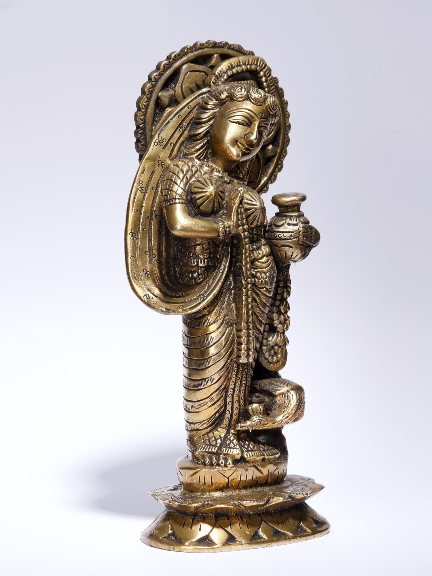 9" Goddess Radha with Matki /Brass Statue - 2
