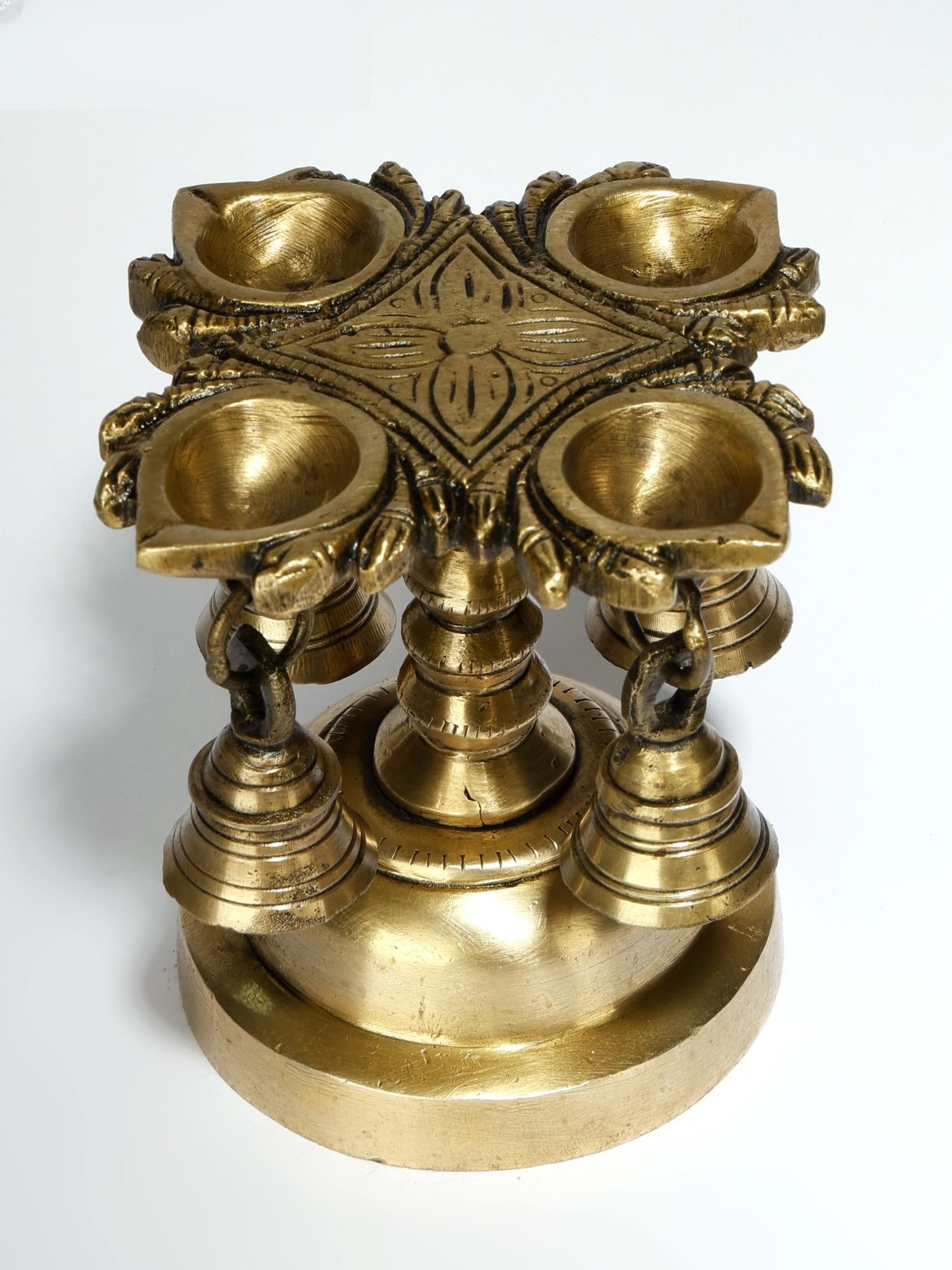 4" Designer Brass Four Wicks Lamp with Bells (1 of 2)
