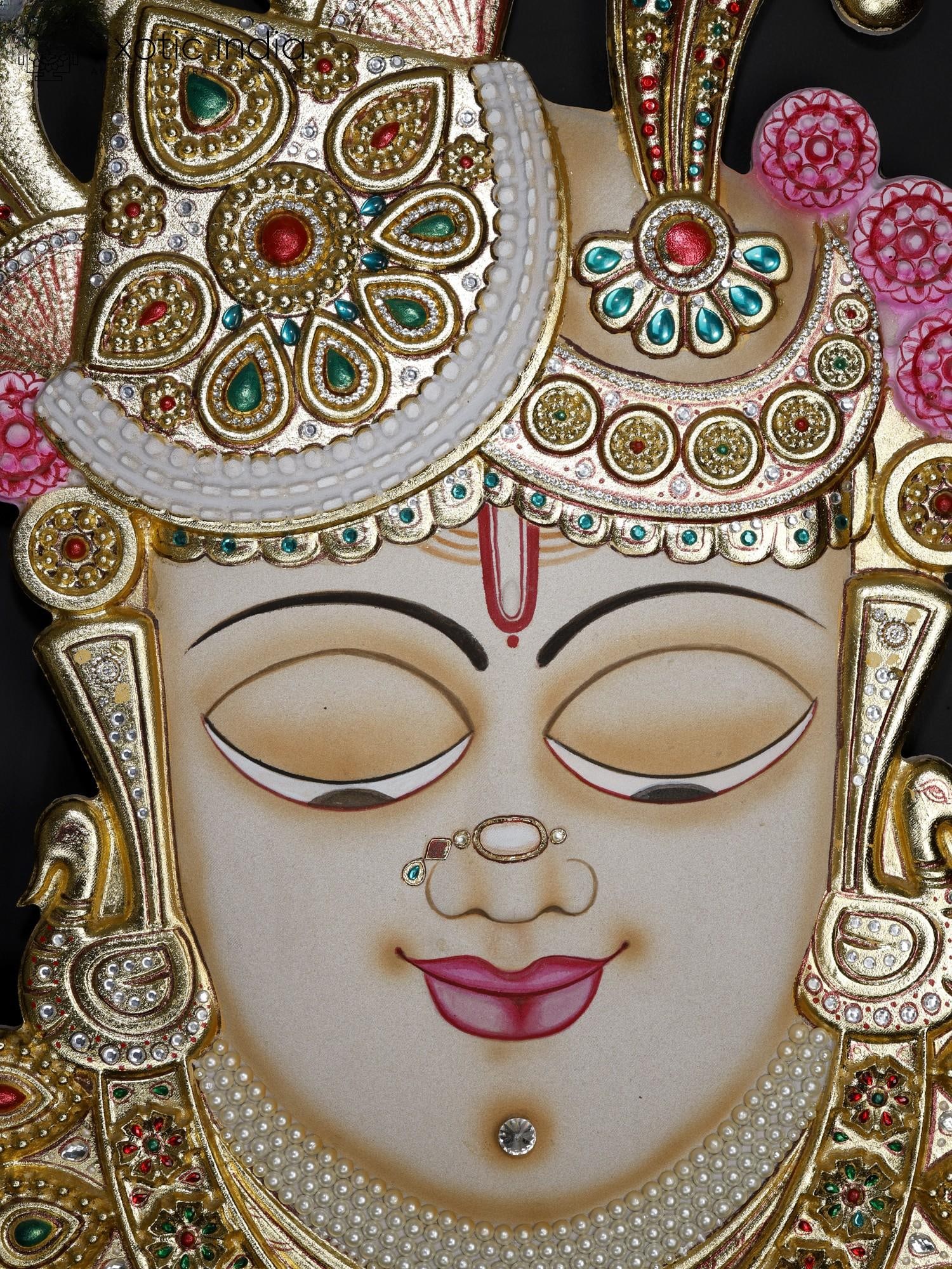 48" Large Shrinathji Wall Hanging Statue with Gold Work - 2