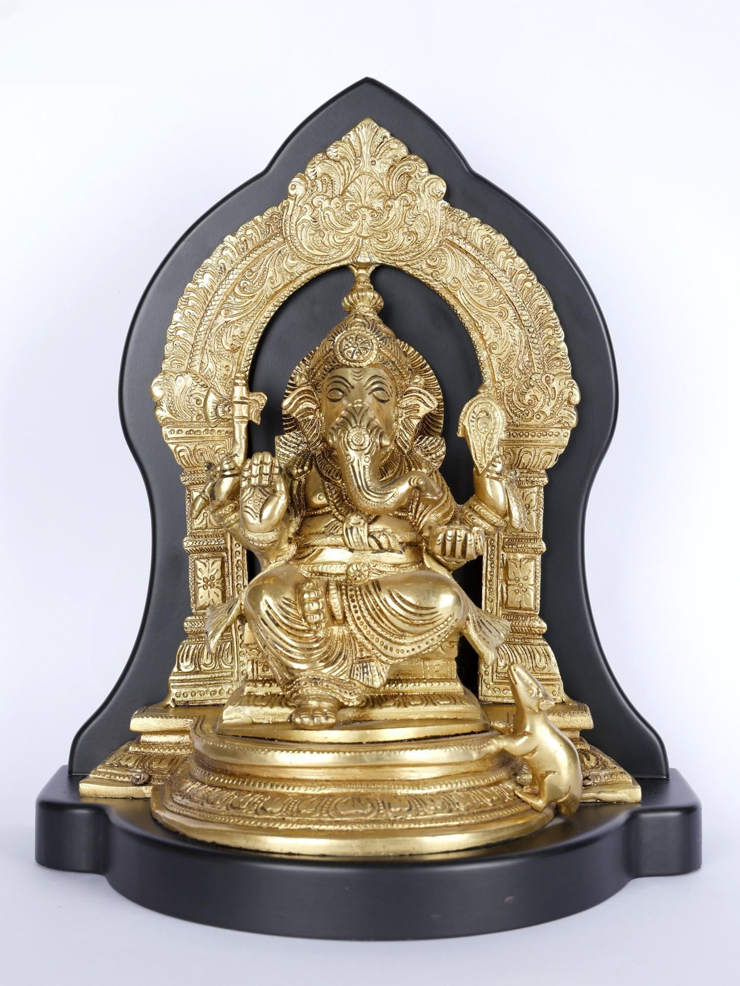 12" Lord Ganesha Seated on Kirtimukha Throne: Description: --- Additional Information: itemcode: DDM480 Reserve: $264.00 Shipping: Domestic: Shipping rates are determined by destination International: Foreign shipping rates are determined by