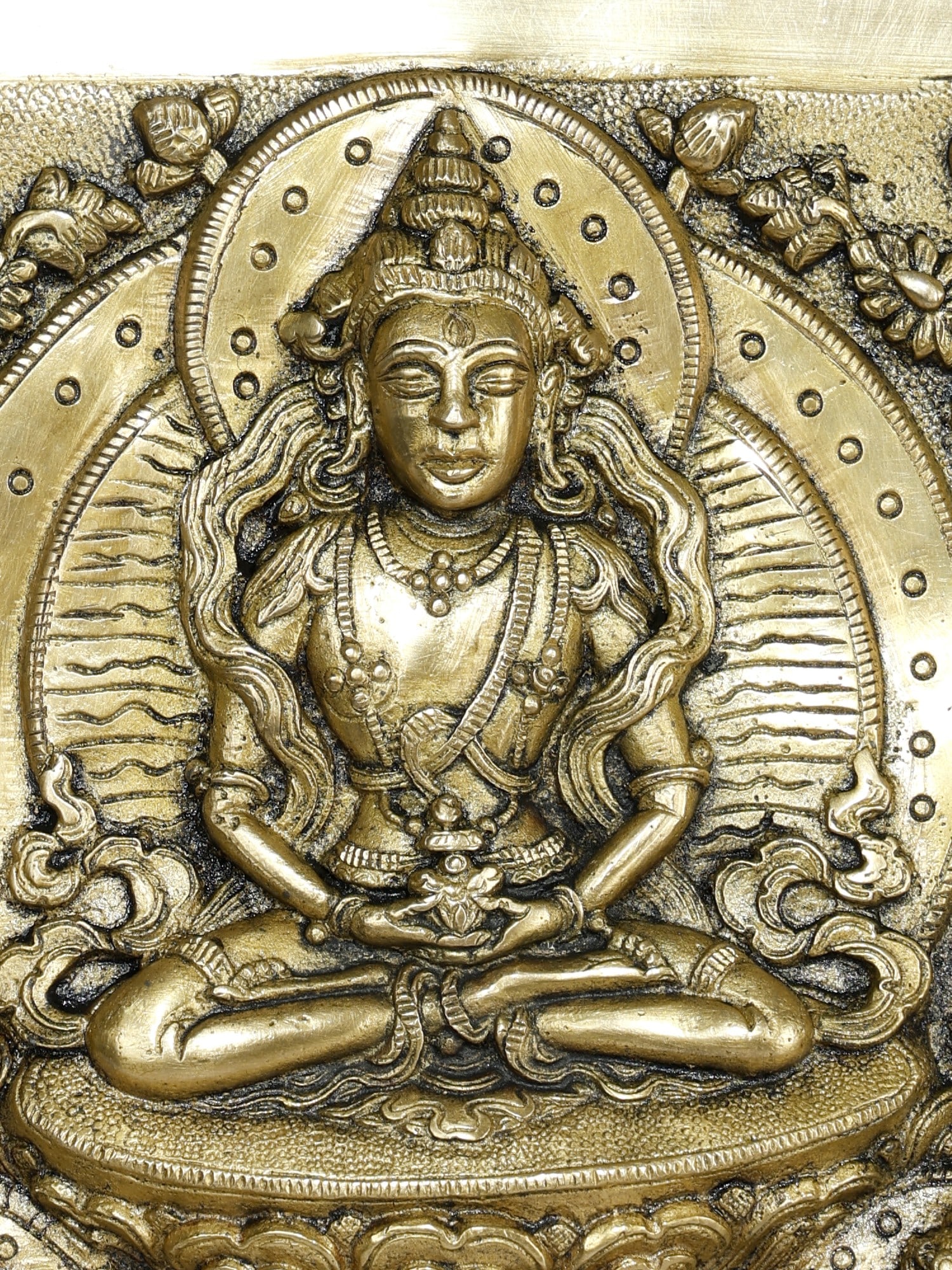 7" Tibetan Buddhist Deity - Usnisavijaya, Buddha and Tara /Brass Frame Wall Decor - 2