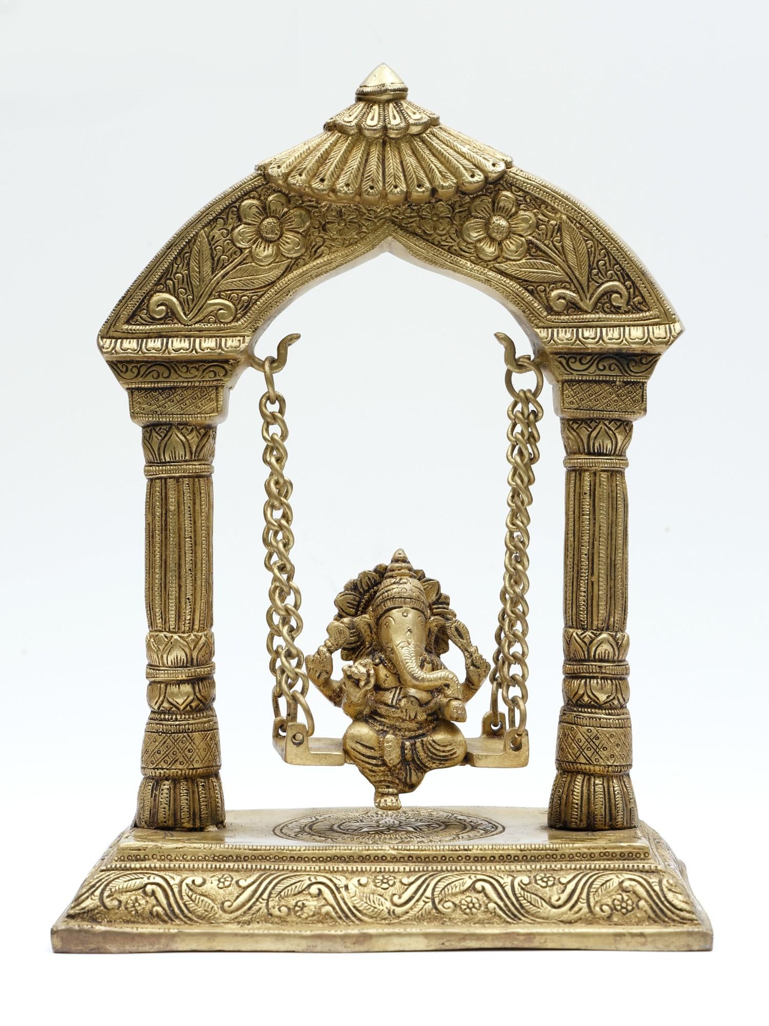 12" Chaturbhuja Lord Ganesha on Swing /Brass Statue (1 of 2)