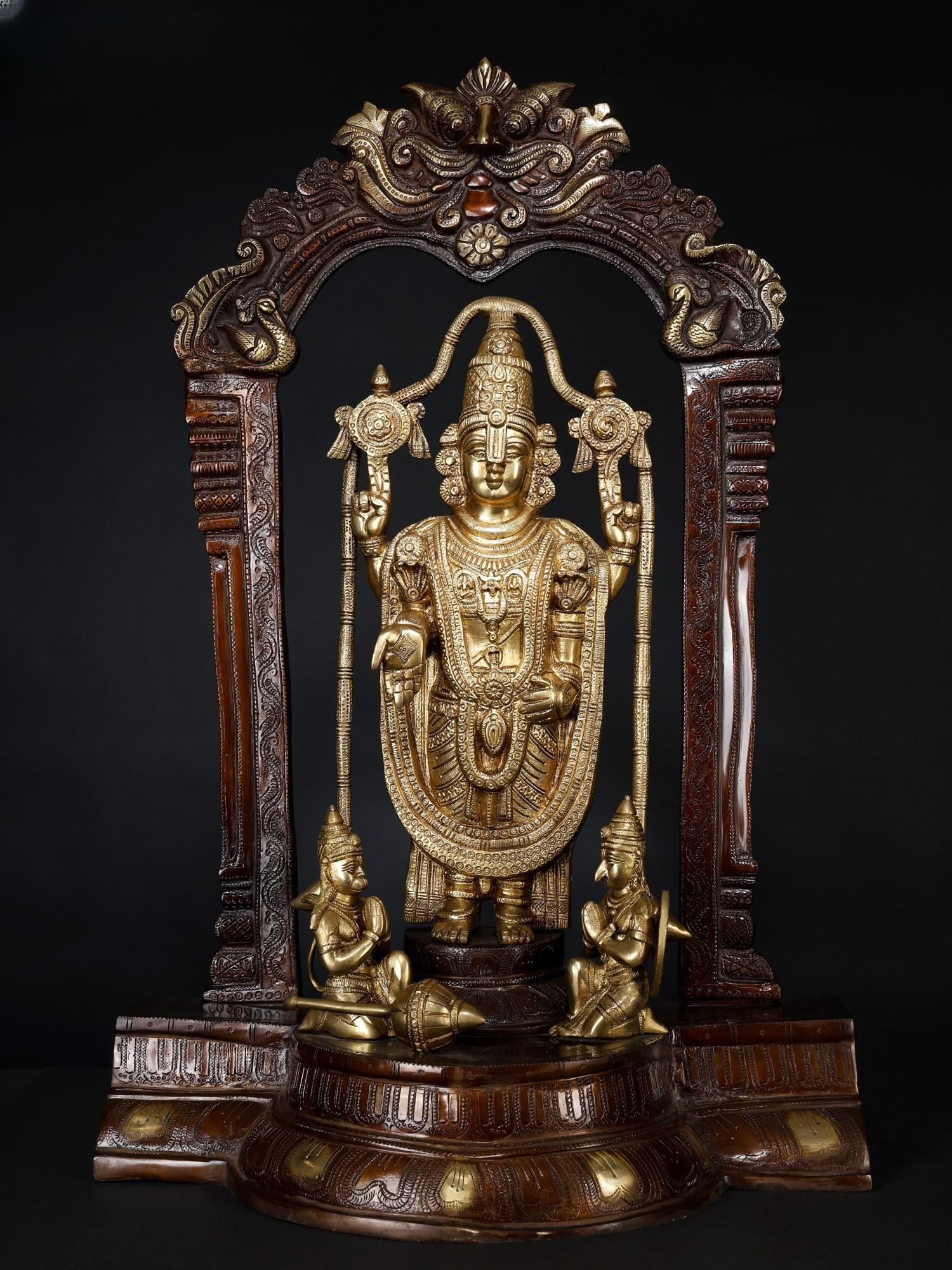 29" Tirupati Balaji (Venkateshvara) with Garuda and Hanuman /Brass Statue: Description: --- Additional Information: itemcode: DDM588 Reserve: $1,786.00 Shipping: Domestic: Shipping rates are determined by destination International: Foreign shipping rates are determined by de