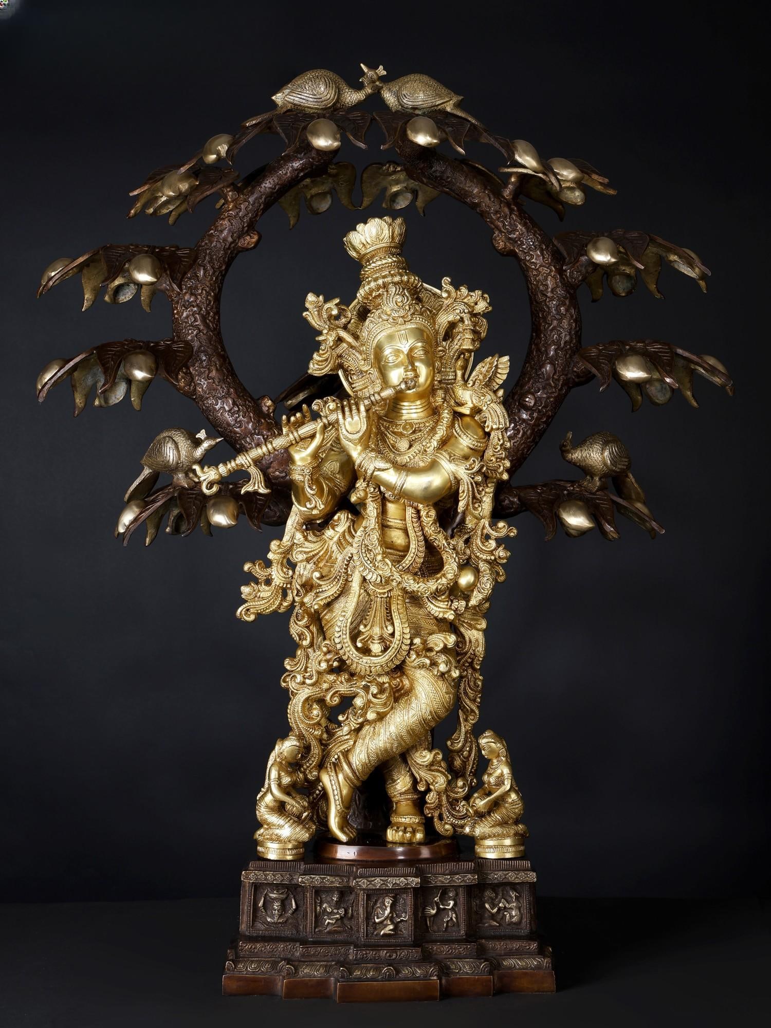 34" Large Tribhanga Murari Krishna Playing Flute Under The Tree /Brass Statue: Description: --- Additional Information: itemcode: DDM589 Reserve: $3,203.00 Shipping: Domestic: Shipping rates are determined by destination International: Foreign shipping rates are determined by de