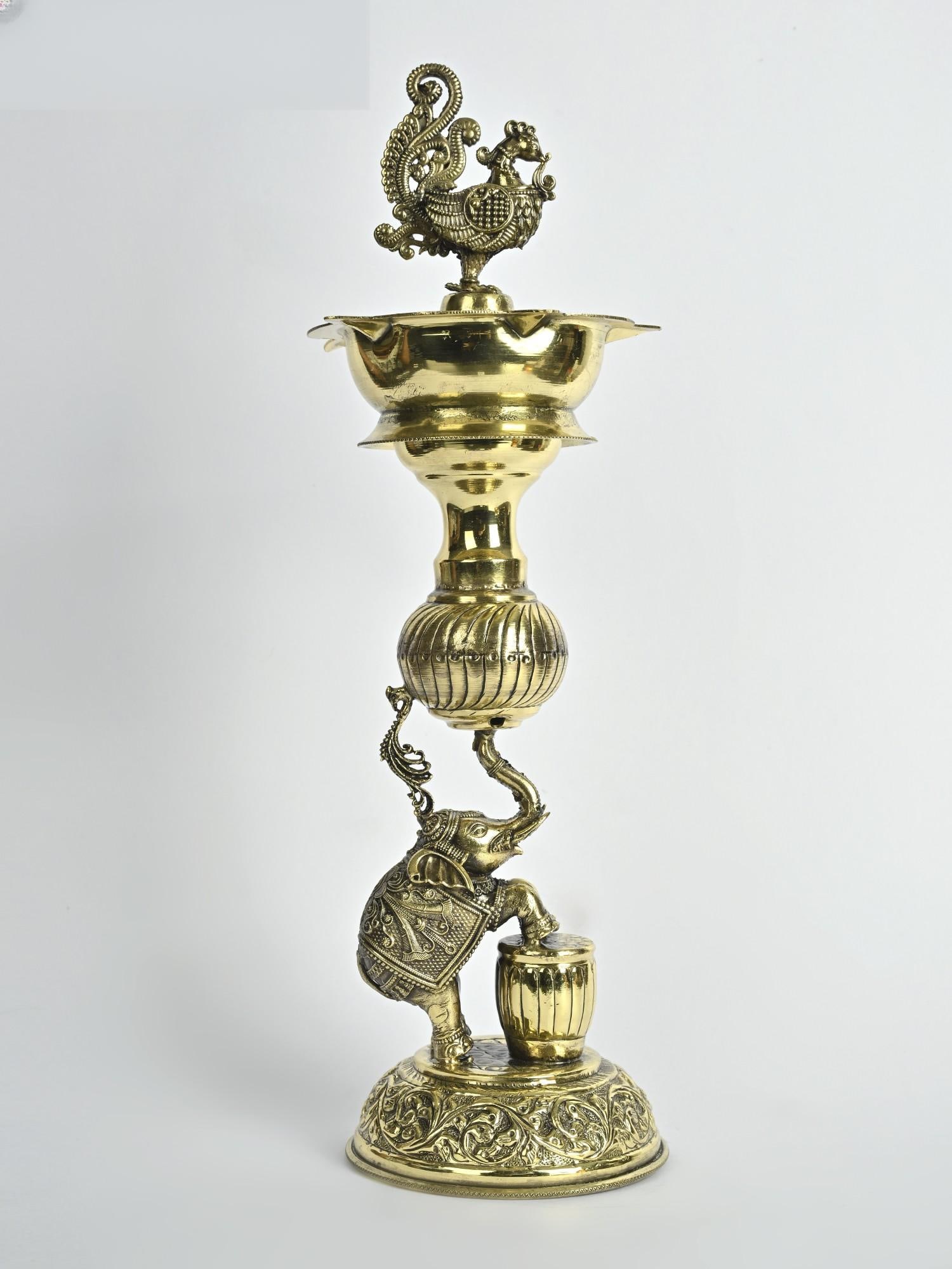 12" Superfine Elephant Design Peacock Lamp in Brass (1 of 2)