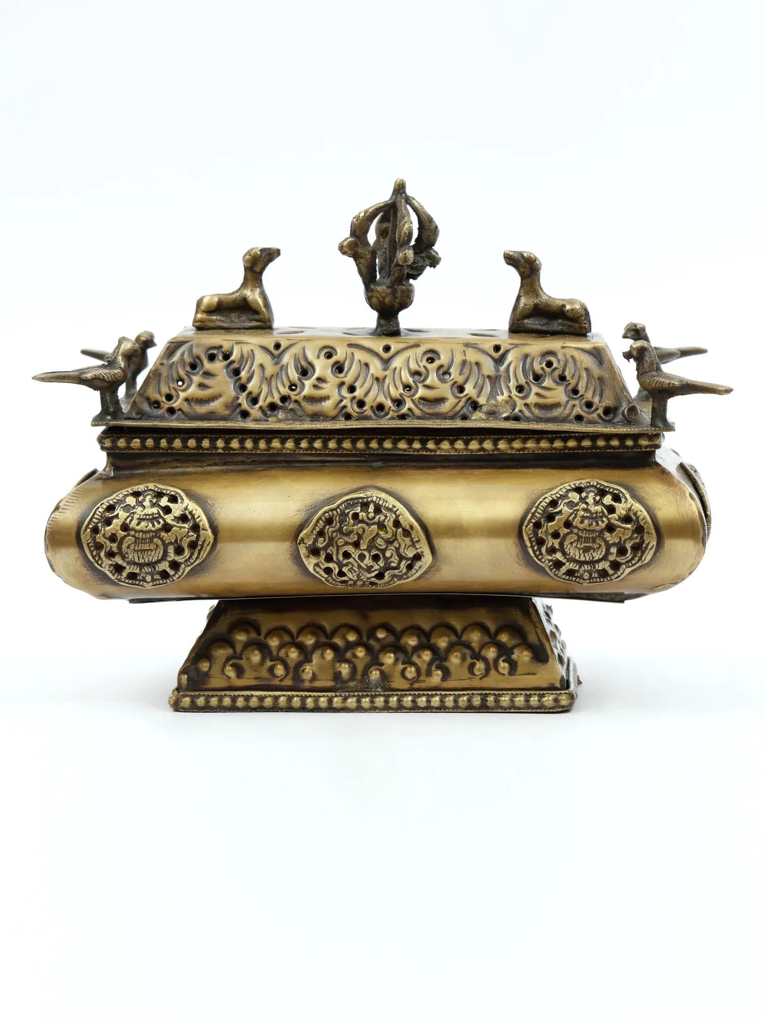 7" Tibetan Buddhsit Incense Burner in Brass: Description: --- Additional Information: itemcode: DDM653 Reserve: $103.00 Shipping: Domestic: Shipping rates are determined by destination International: Foreign shipping rates are determined by