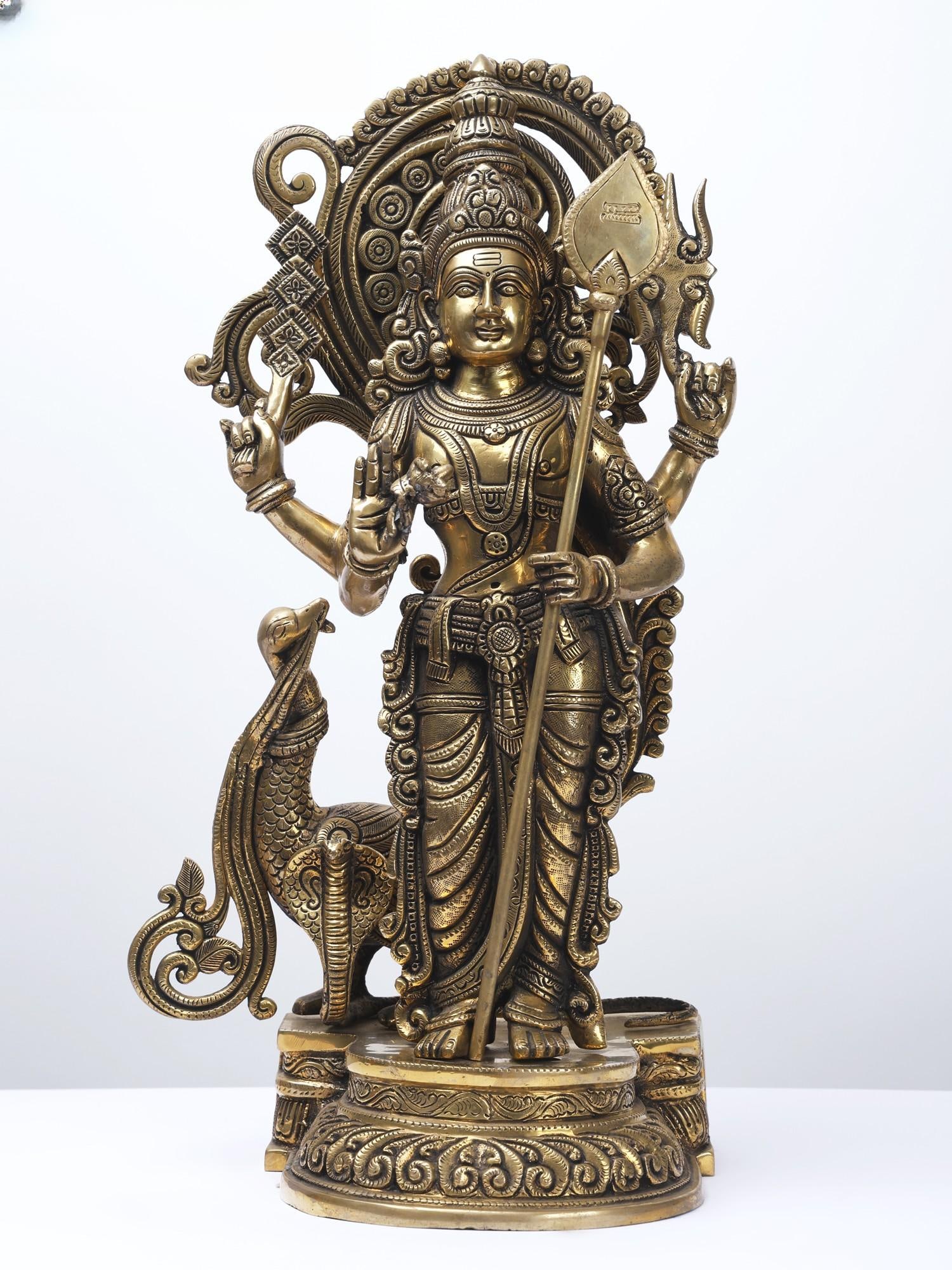 20" Fine Quality Four Armed Standing Lord Murugan with Peacock /Brass Statue: Description: --- Additional Information: itemcode: DDM658 Reserve: $864.00 Shipping: Domestic: Shipping rates are determined by destination International: Foreign shipping rates are determined by dest