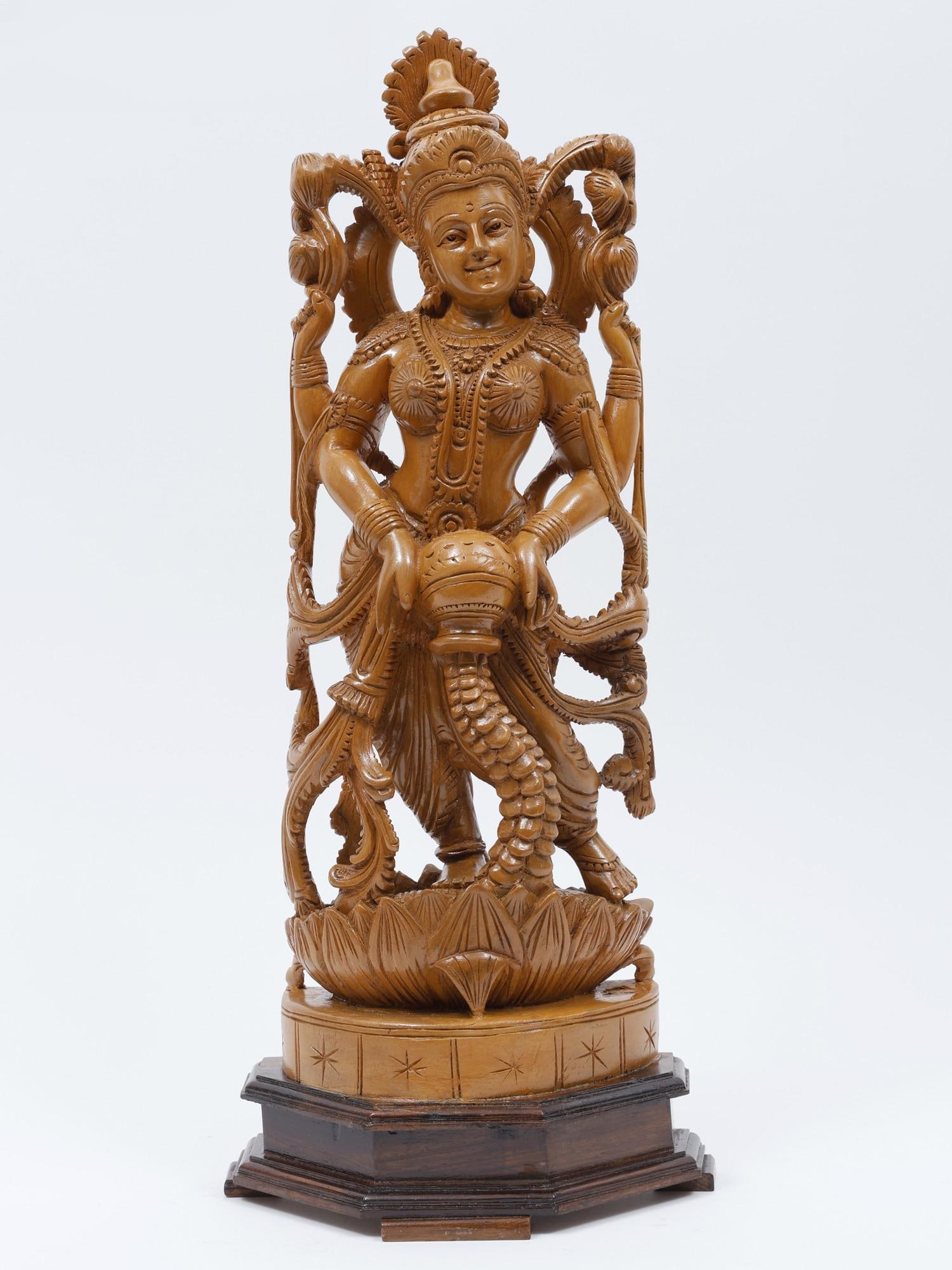 19" Goddess Lakshmi Showering Wealth /Wood Carved Statue (1 of 2)