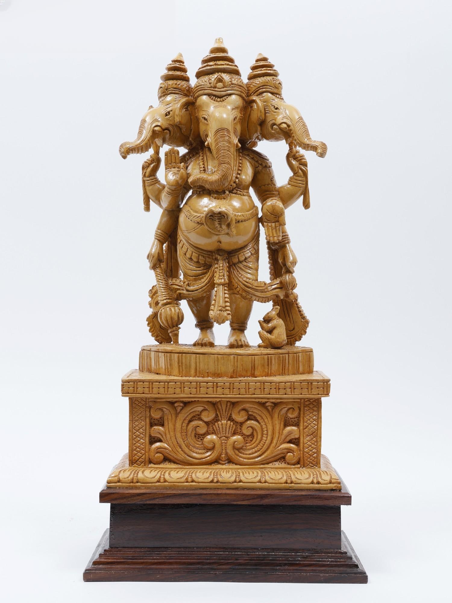 19" Standing Three Headed Lord Ganesha /Wood Carved Statue: Description: --- Additional Information: itemcode: DDM674 Reserve: $616.00 Shipping: Domestic: Shipping rates are determined by destination International: Foreign shipping rates are determined by dest