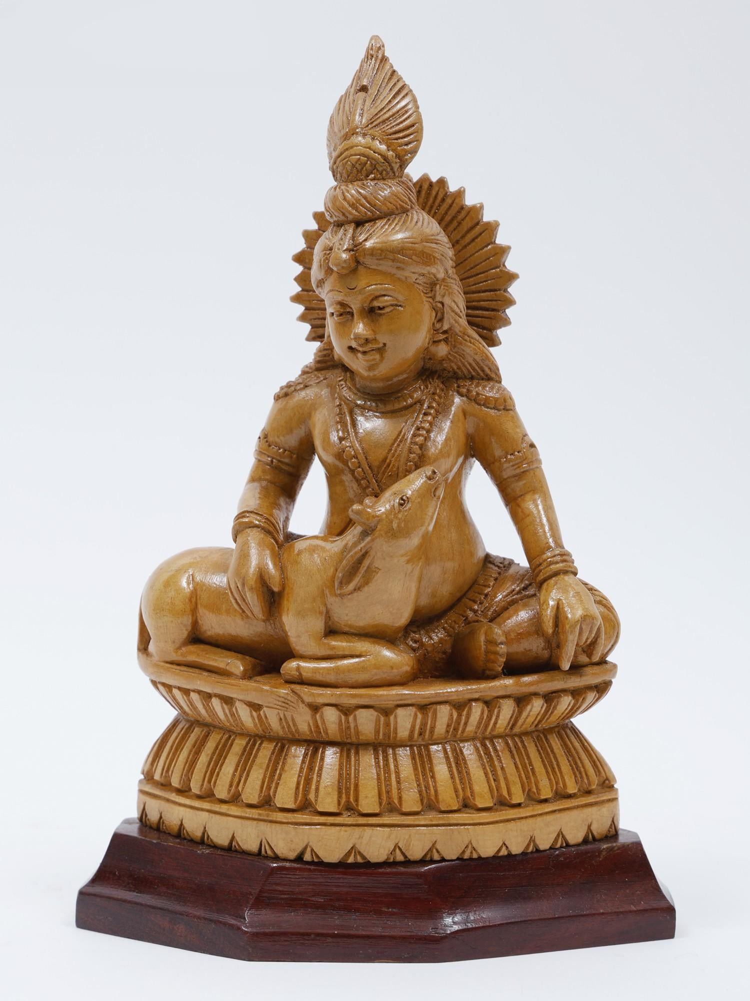 8" Gau-Palak Krishna /Wood Carved Statue (1 of 2)