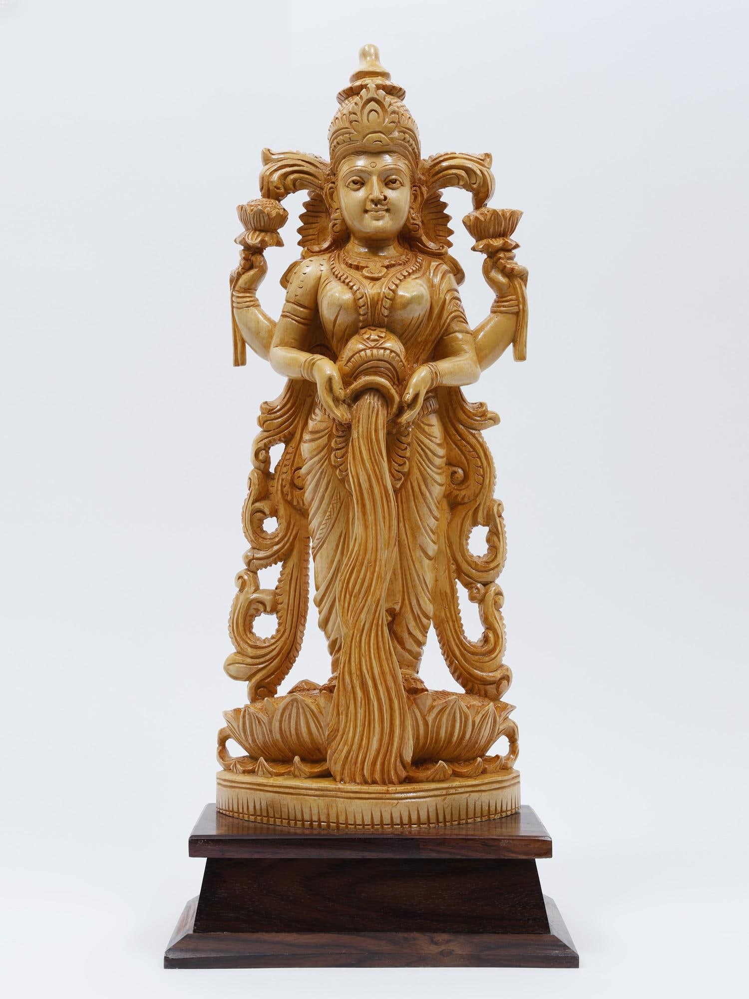 21" Standing Goddess Lakshmi Showering Wealth /Wood Carved Statue (1 of 2)