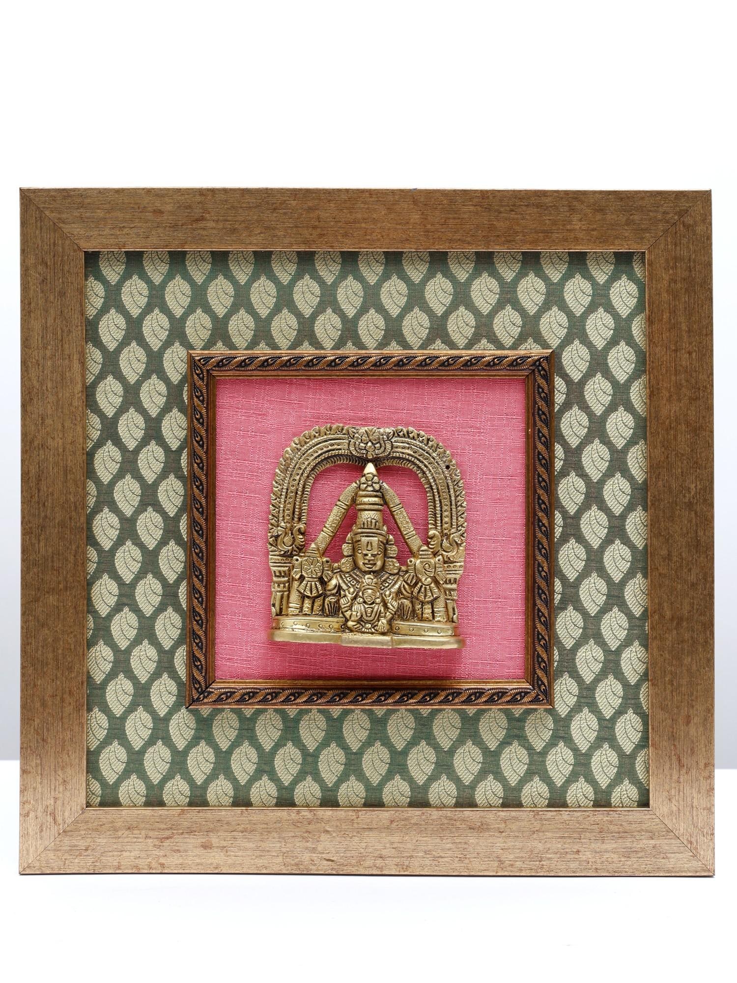 13" Lord Tirupati Balaji (Venkateshvara) Bust with Devi Lakshmi /Wood Framed Brass Sculpture (1 of 2)