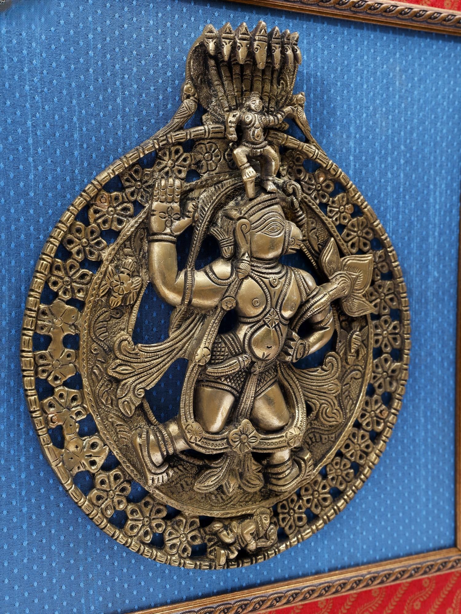 19" Lord Hanuman /Wood Framed Brass Sculpture /Wall Hanging - 2