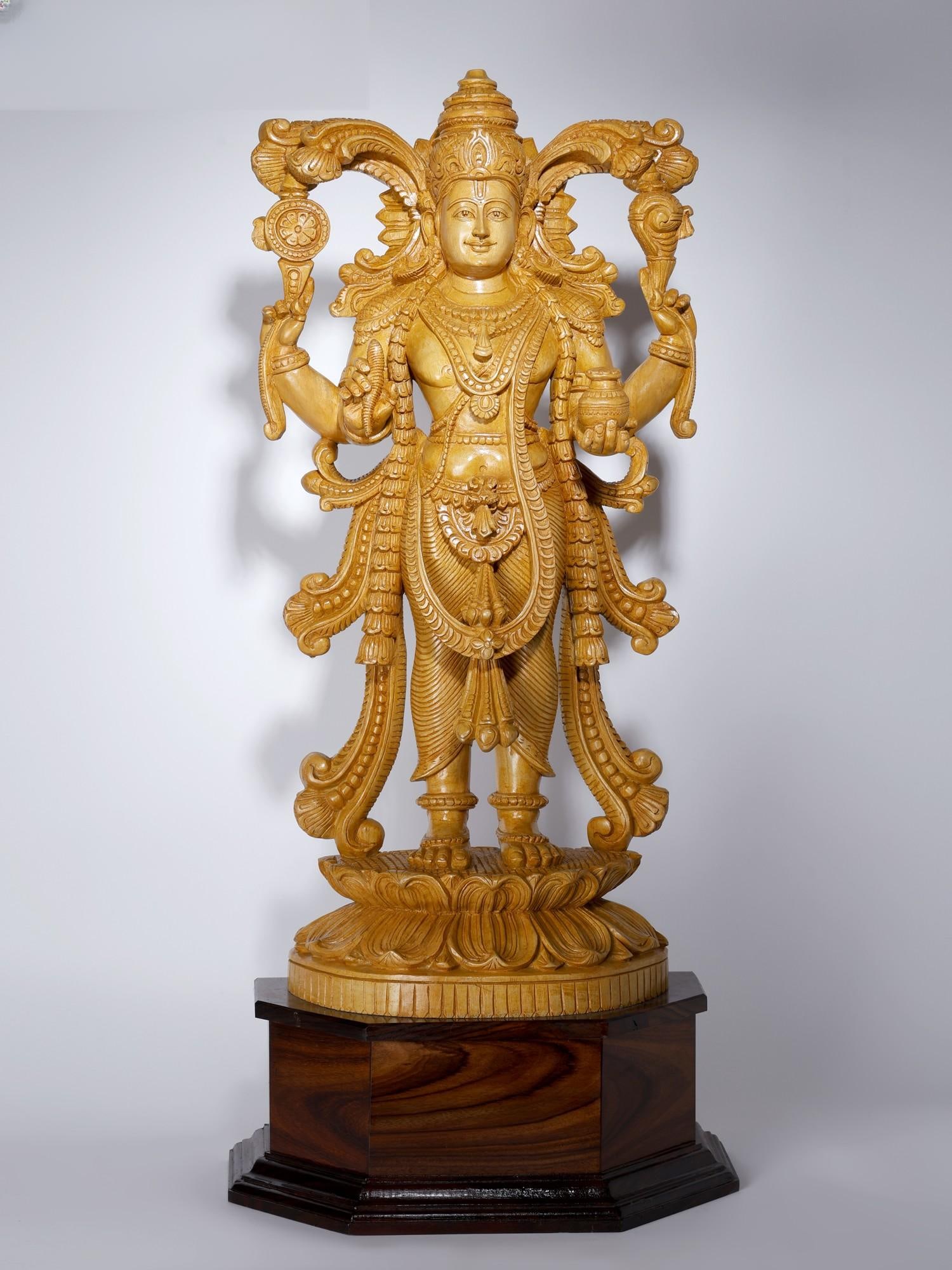 34" Large Lord Dhanvantari - The Physician of The Devas /Wood Carved Statue: Description: --- Additional Information: itemcode: DDM738 Reserve: $1,464.00 Shipping: Domestic: Shipping rates are determined by destination International: Foreign shipping rates are determined by de