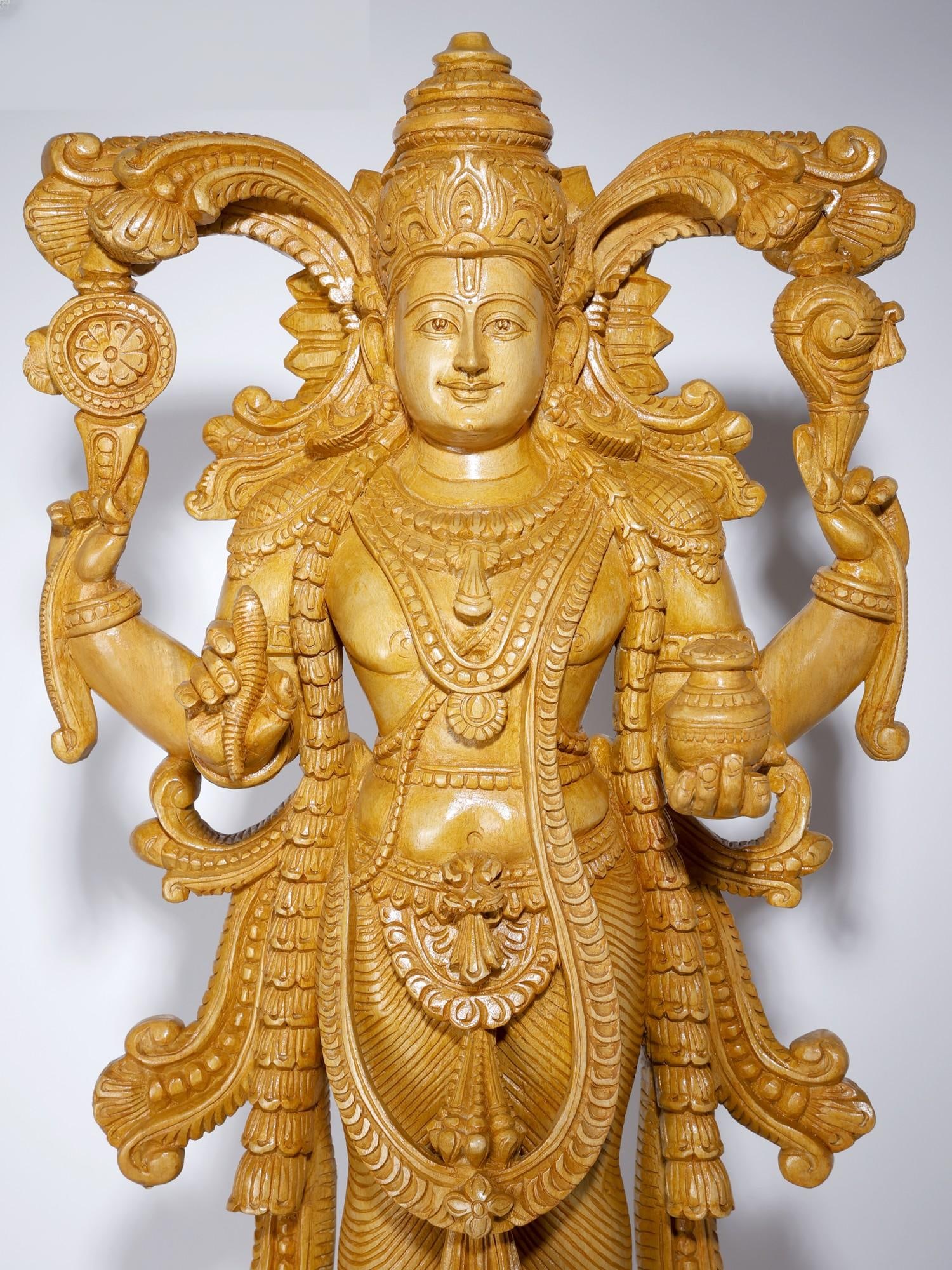 34" Large Lord Dhanvantari - The Physician of The Devas /Wood Carved Statue - 2