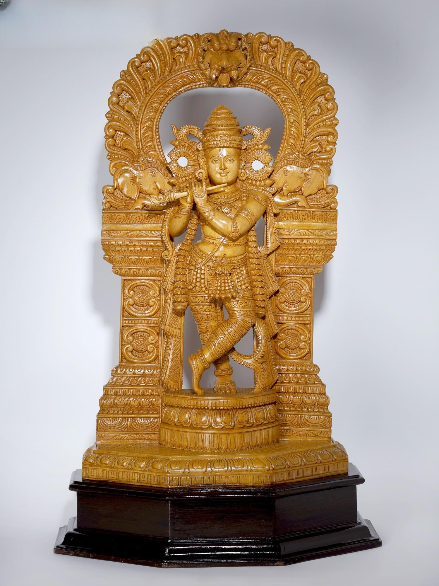 31" Large Fluting Lord Krishna Standing on Kirtimukha Throne /Wood Carved Statue (1 of 2)