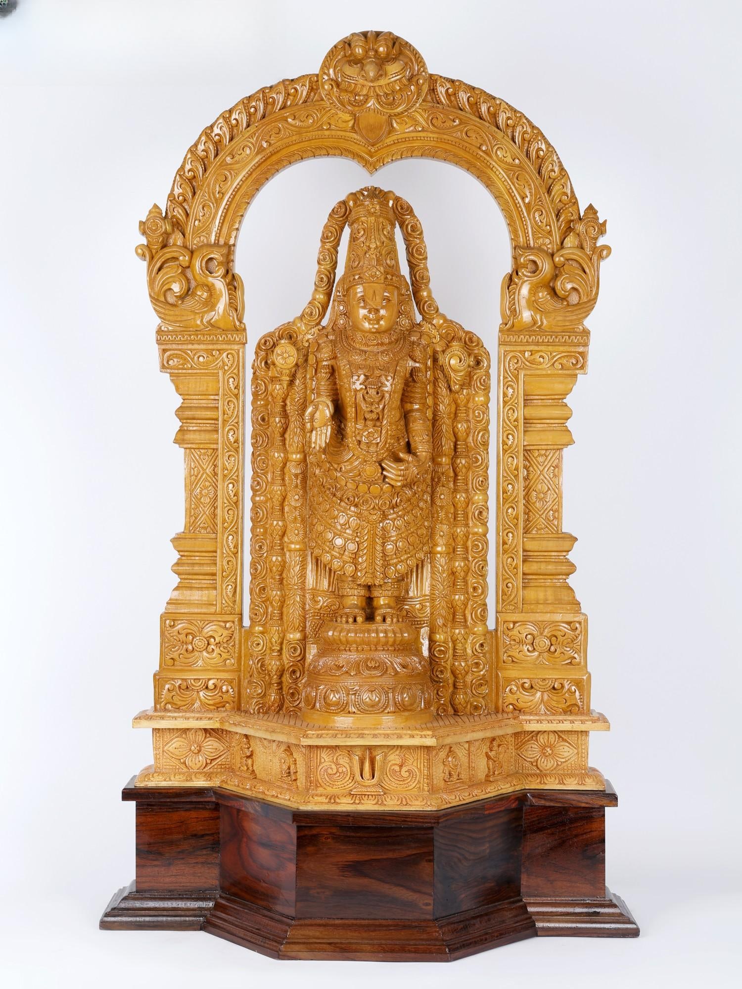 39" Large Tirupati Balaji (Venkateshvara) with Kirtimukha Throne /Wood Carved Statue: Description: --- Additional Information: itemcode: DDM743 Reserve: $2,292.00 Shipping: Domestic: Shipping rates are determined by destination International: Foreign shipping rates are determined by de