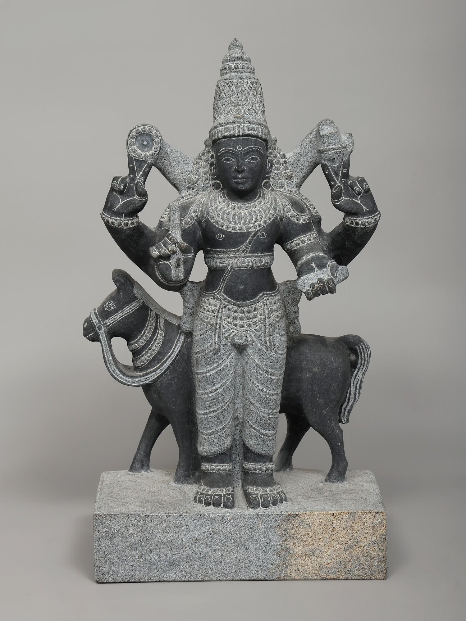 21" Shukra Graha With Vahana - Planet /Black Granite Stone Statue (1 of 2)