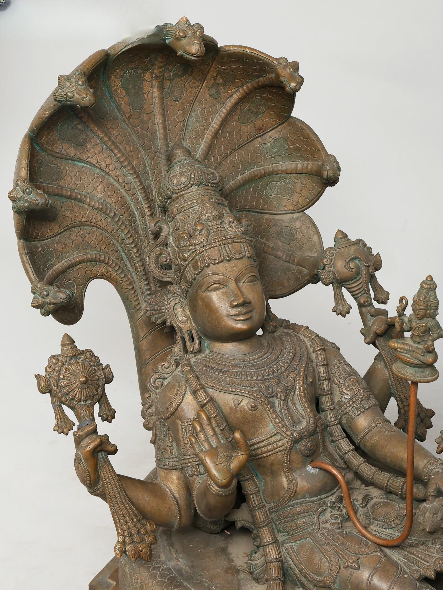 30" Padmanabha Swamy (Shesha-Shayi Vishnu) /Madhuchista Vidhana (Lost-Wax) /Panchaloha Bronze from - 2