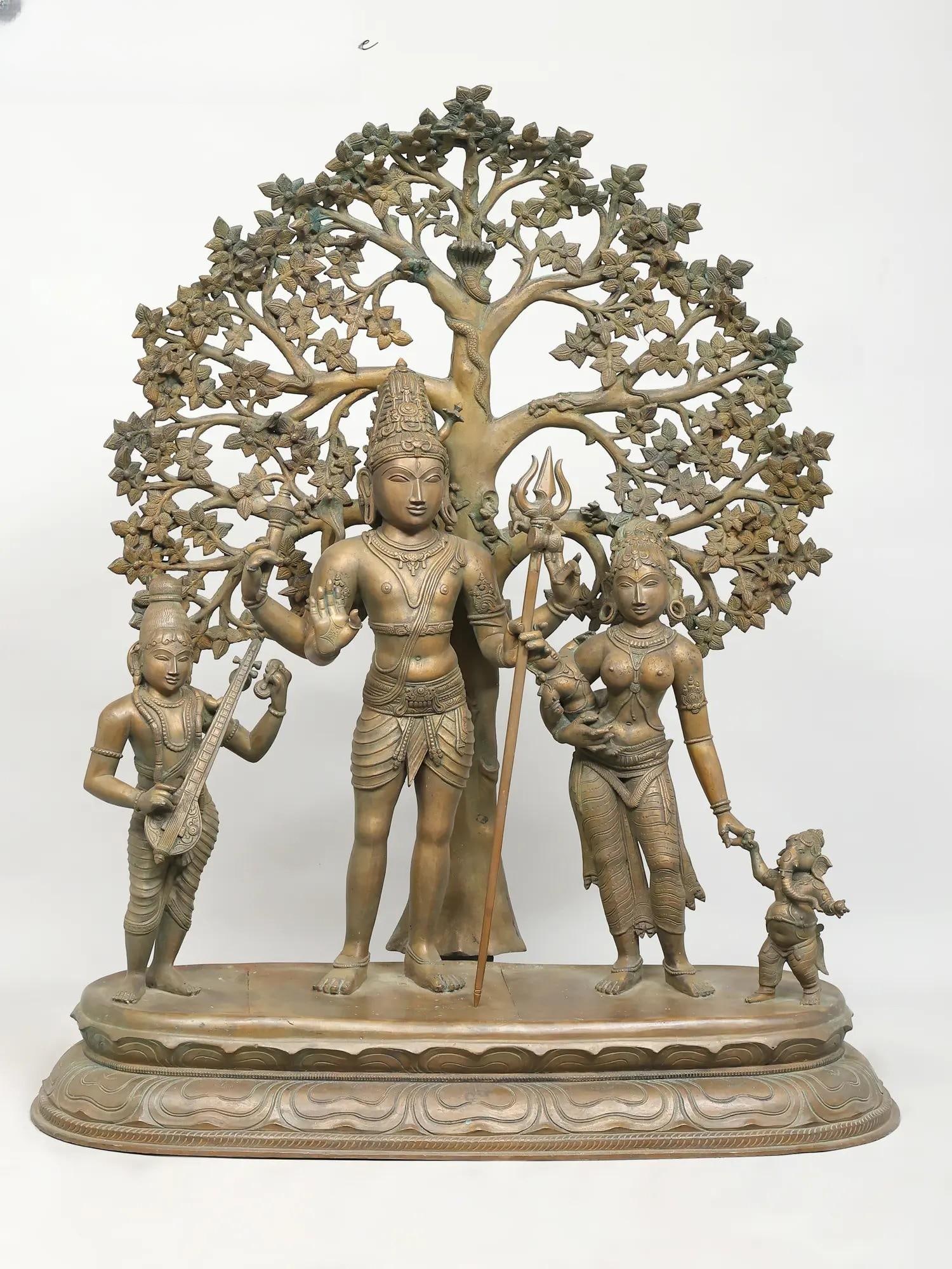 41" Large Size Shiva Family Standing Under the Tree /Madhuchista Vidhana (Lost-Wax) /Panchaloha (1 of 2)
