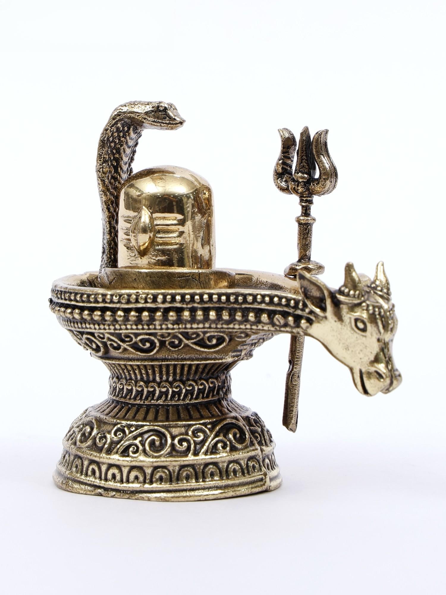 2" Small Brass Nandi Mukh Shivalinga with Protecting Naag and Trishul (1 of 2)