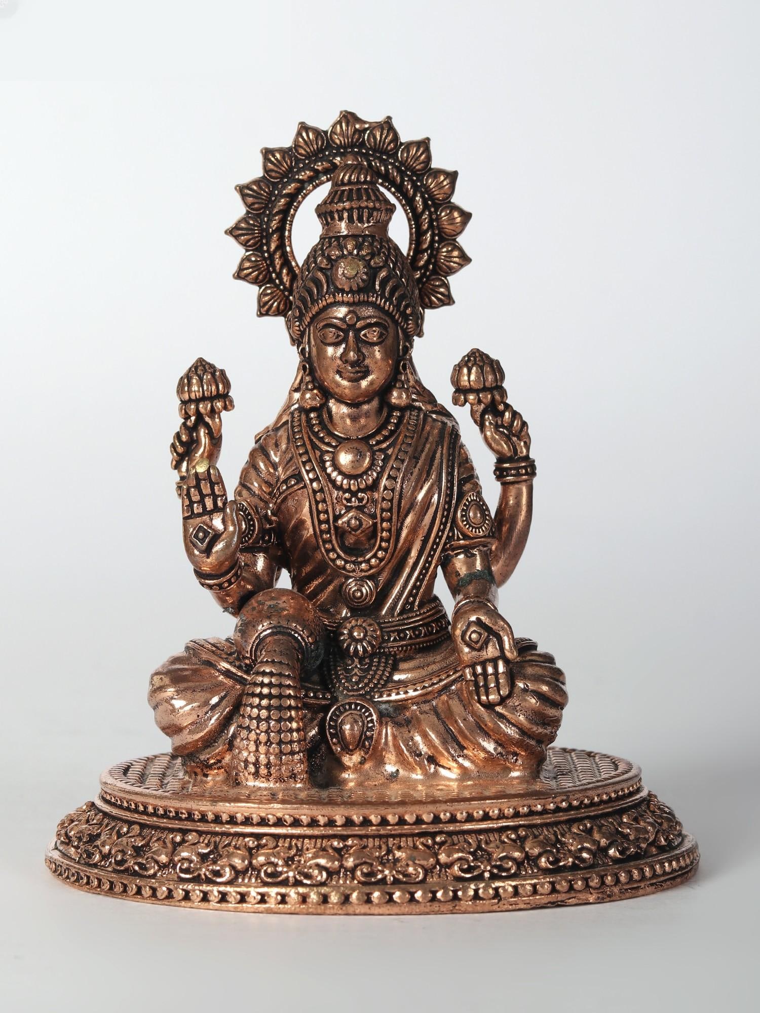 4" Small Four-Armed Blessing Goddess Lakshmi Brass Statue (1 of 2)