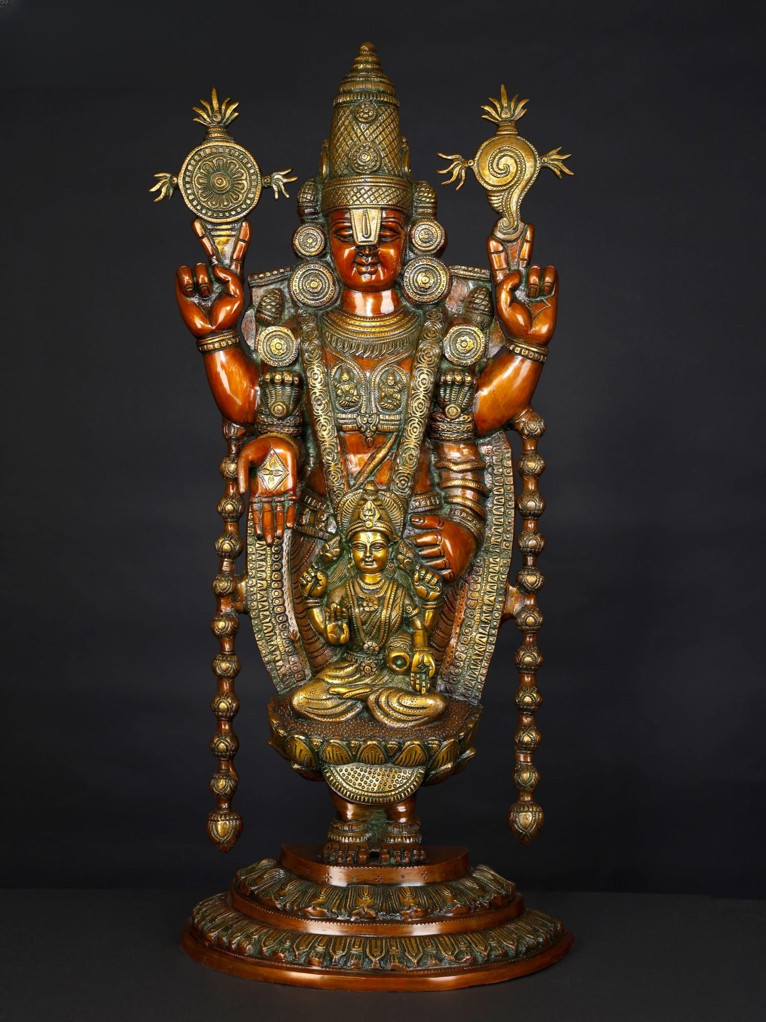 34" Large Tirupati Balaji (Venkateshvara) with Goddess Lakshmi /Brass Statue: Description: --- Additional Information: itemcode: DDM926 Reserve: $1,599.00 Shipping: Domestic: Shipping rates are determined by destination International: Foreign shipping rates are determined by de